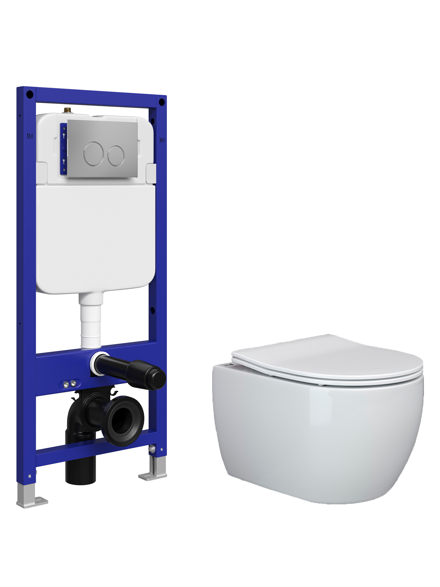 Комплект 5 в 1: Инсталляция STWORKI Хельсинки S33500CR + Унитаз подвесной Ceramicanova Play CN3001 + Сиденье с микролифтом + Комплект шумоизоляции + Кнопка хром