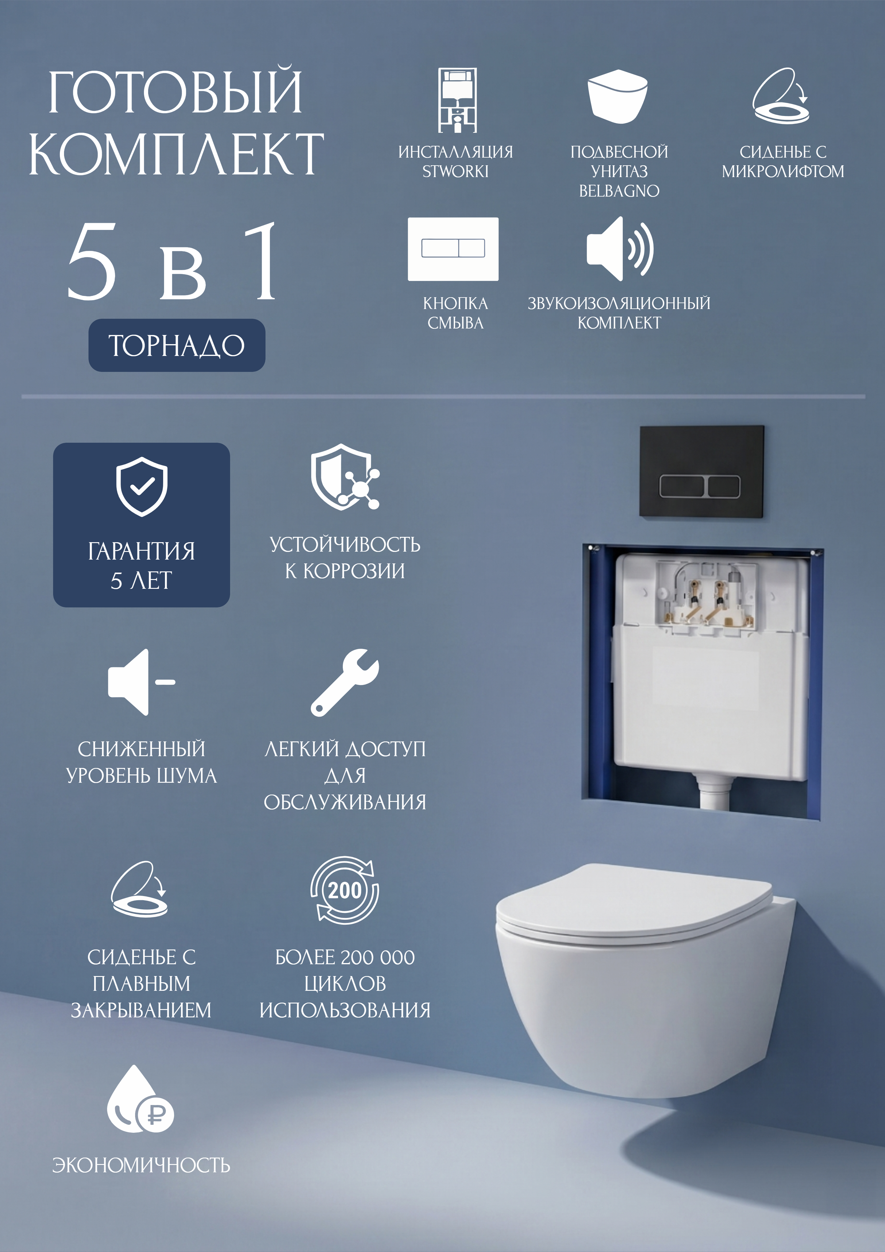 Комплект 5 в 1: Инсталляция STWORKI Кронборг S28500BK + Унитаз подвесной BelBagno Libero BB11051CH-TOR/SC + Комплект шумоизоляции + Кнопка матовая черная