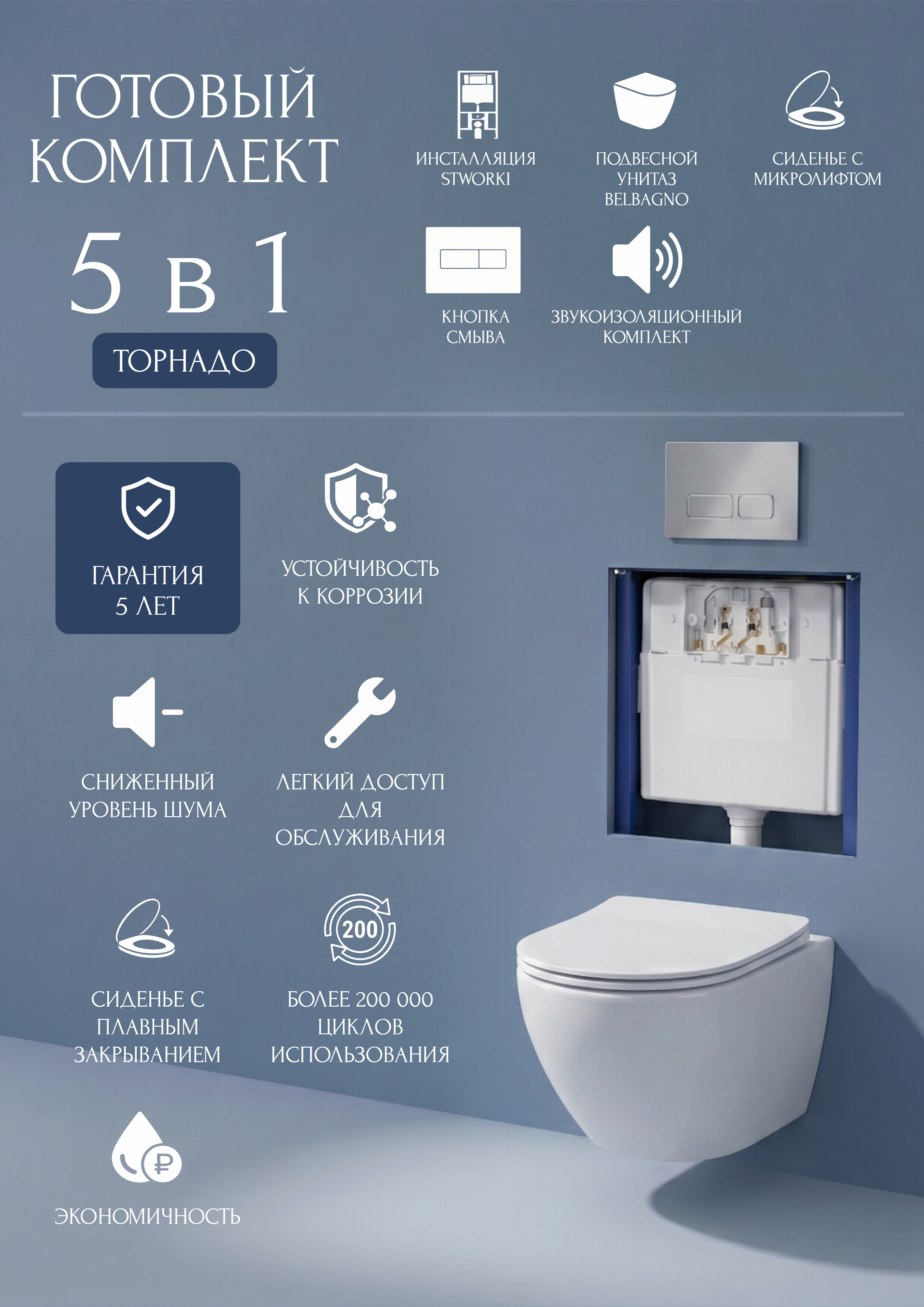Комплект 5 в 1 Унитаз подвесной BelBagno Libero BB11051CH-TOR/SC + Инсталляция с кнопкой STWORKI Кронборг S28500CR + Крышка-сиденье + Комплект шумоизоляции