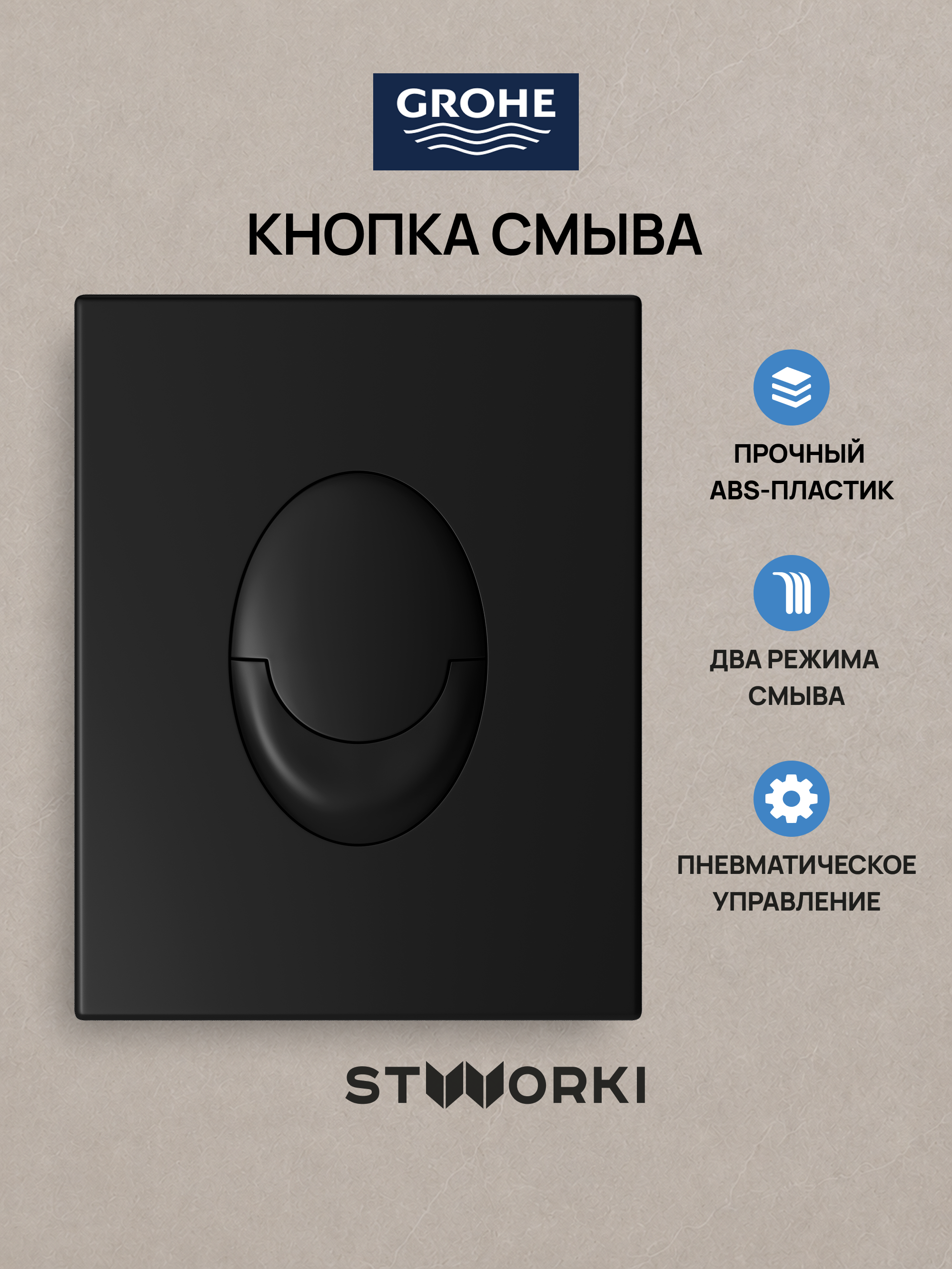 Кнопка смыва для инсталляции Grohe Rapid SL 38772021 STWORKI S51573BK АБС-пластик, цвет матовый черный