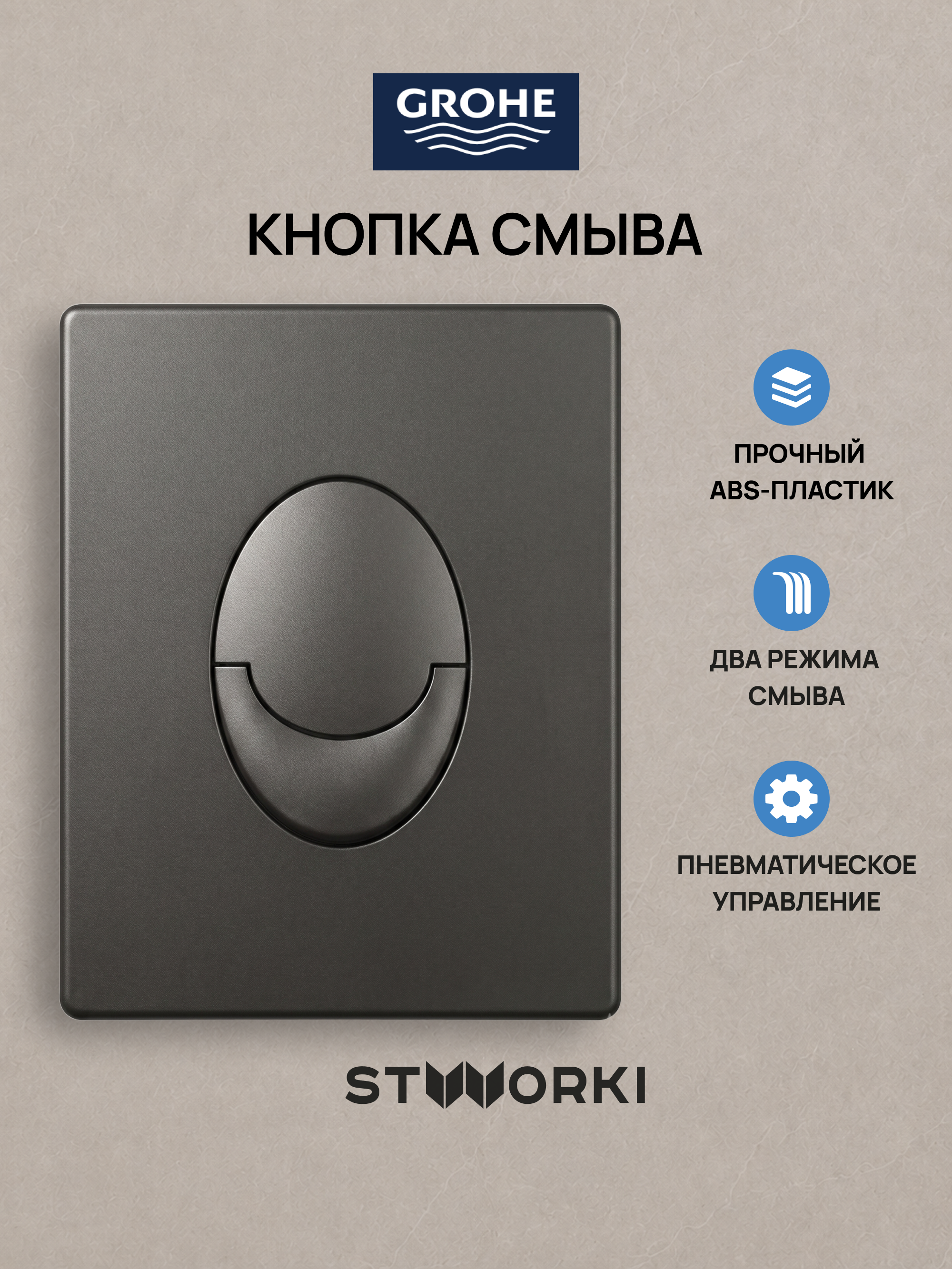 Кнопка смыва для инсталляции Grohe Rapid SL 38772021 STWORKI S51573GB АБС-пластик, цвет вороненая сталь