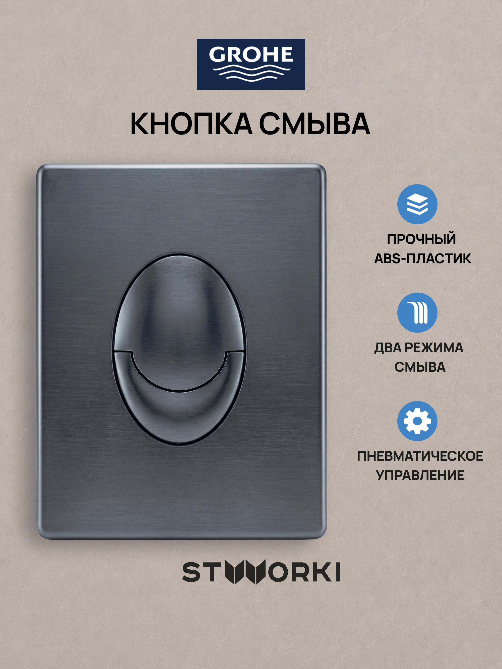 Кнопка смыва для инсталляции Grohe Rapid SL 38772021 STWORKI S51573SL АБС-пластик, цвет матовое серебро