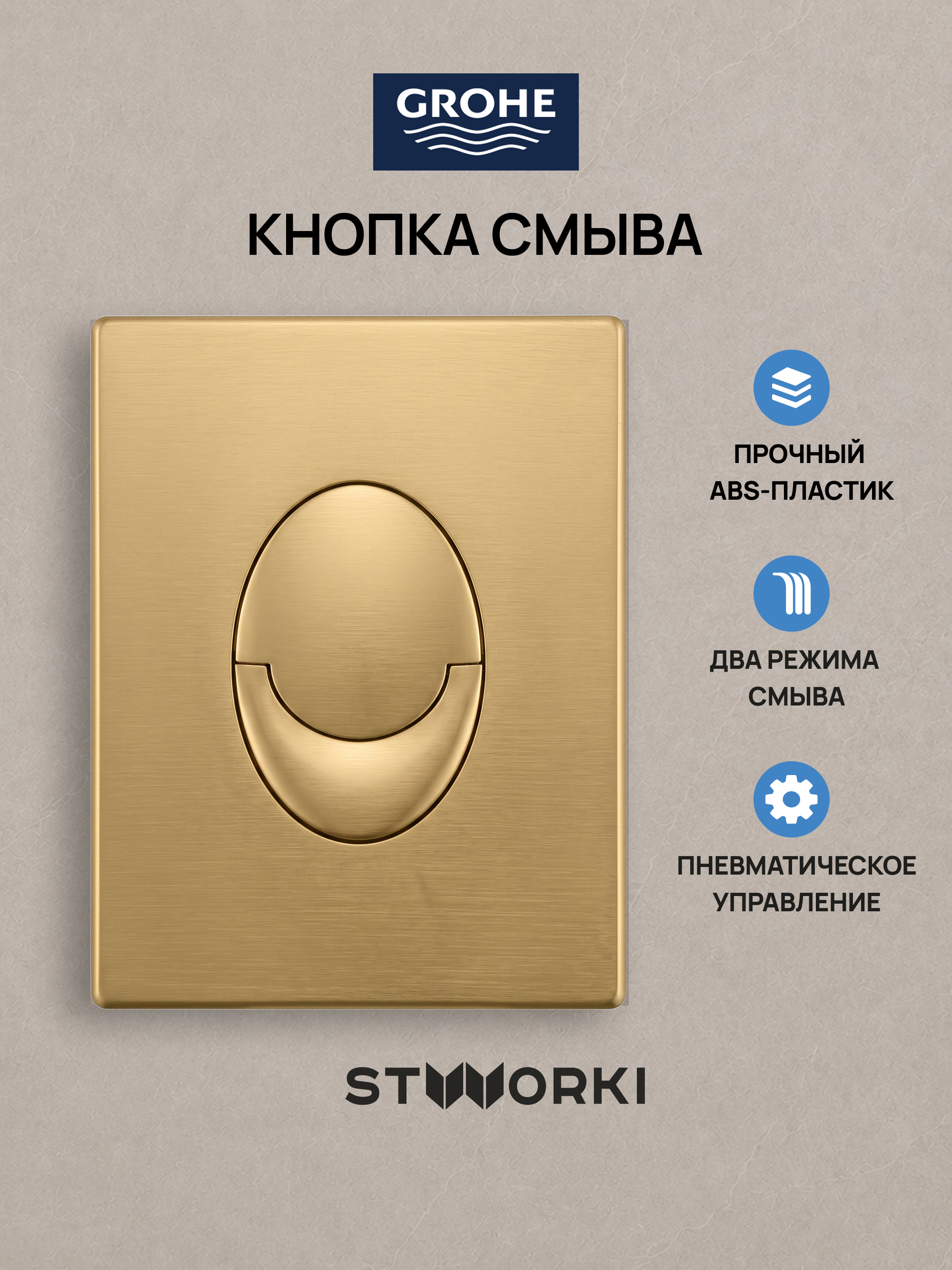 Кнопка смыва для инсталляции Grohe Rapid SL 38772021 STWORKI S51573GM АБС-пластик, цвет матовое золото