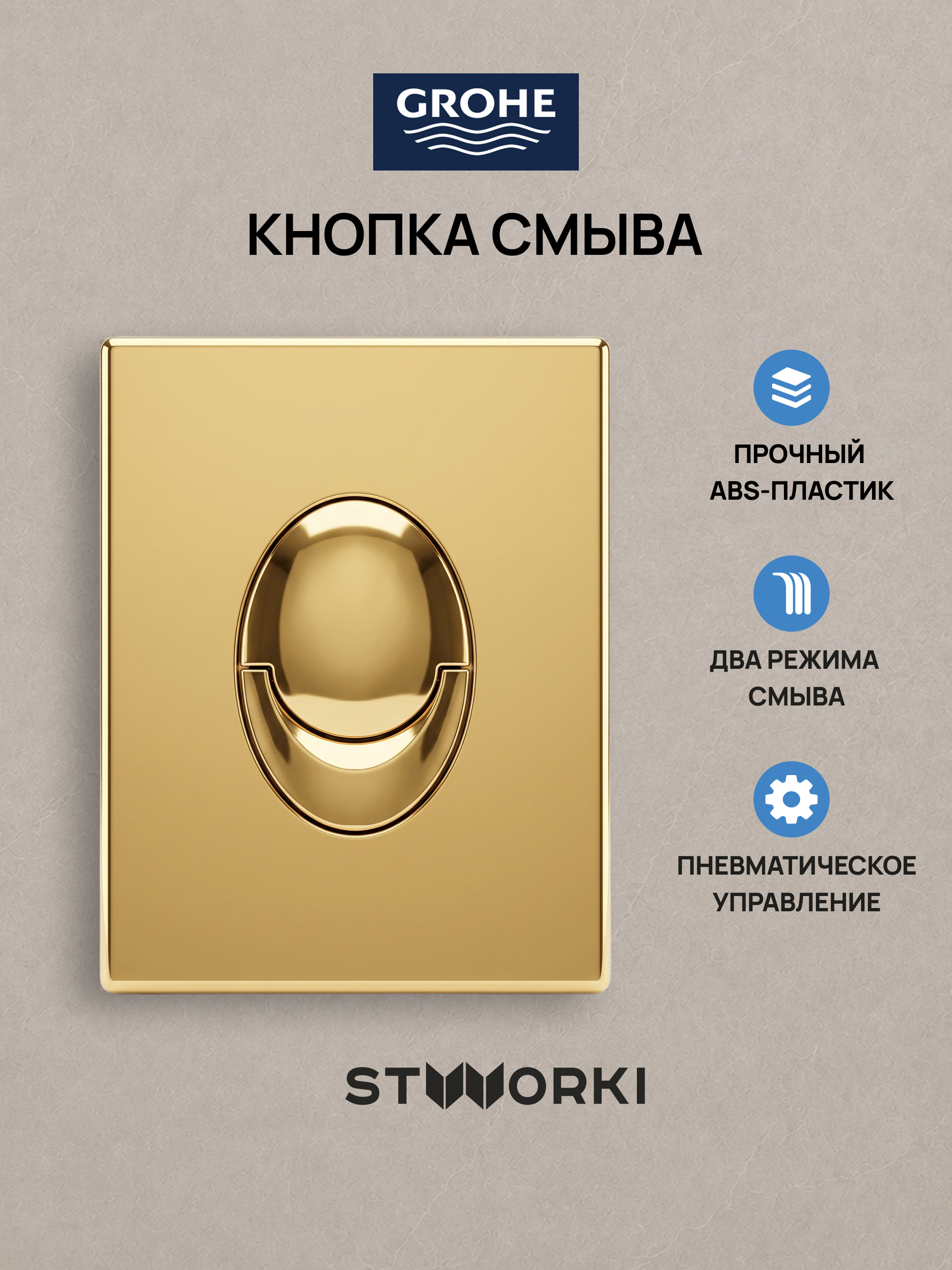 Кнопка смыва для инсталляции Grohe Rapid SL 38772021 STWORKI S51573GG АБС-пластик, цвет глянцевое золото