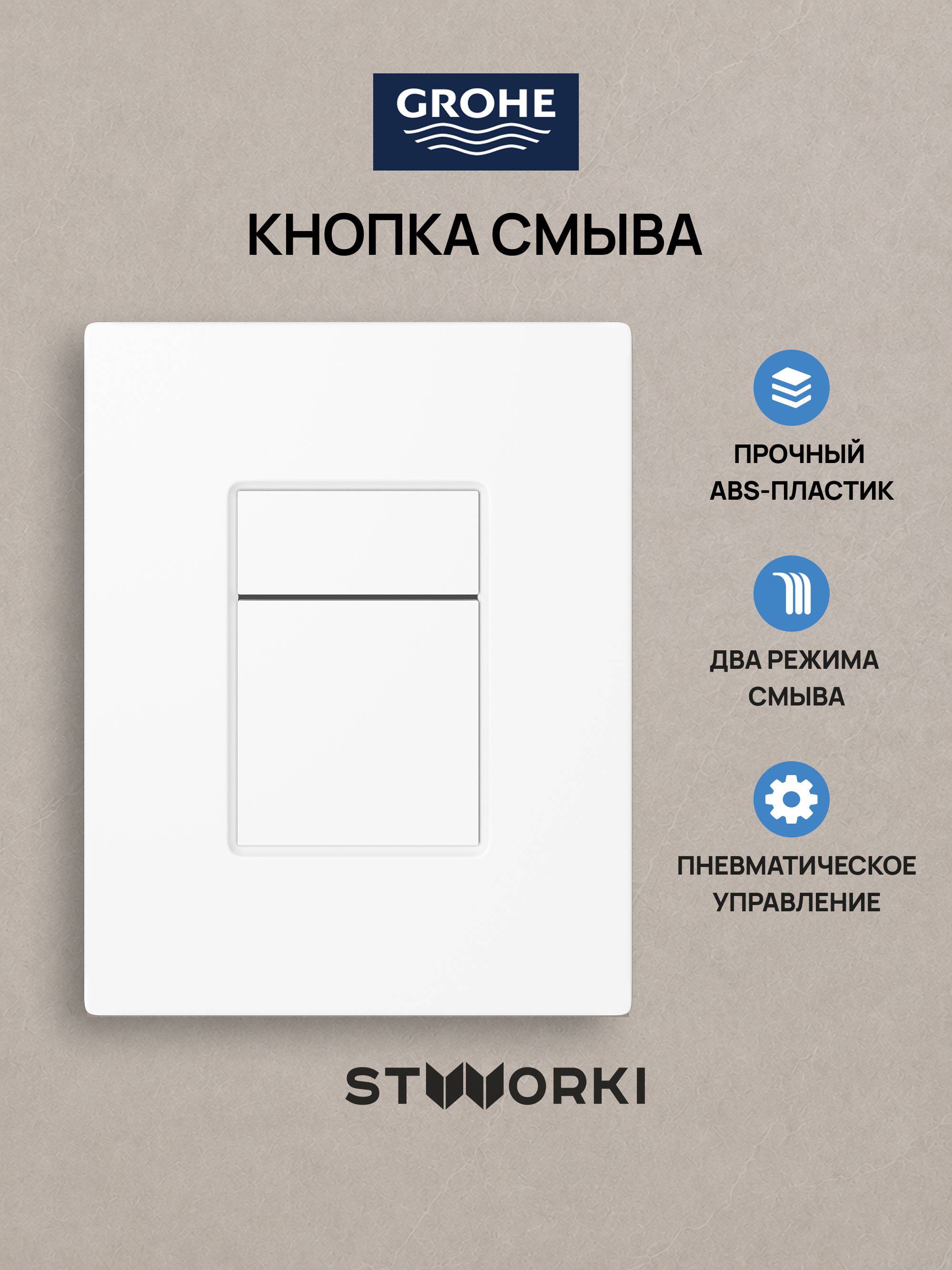 Кнопка смыва для инсталляции Grohe Rapid SL 38772021 STWORKI Эстерсунд S31505WH АБС-пластик, цвет матовый белый