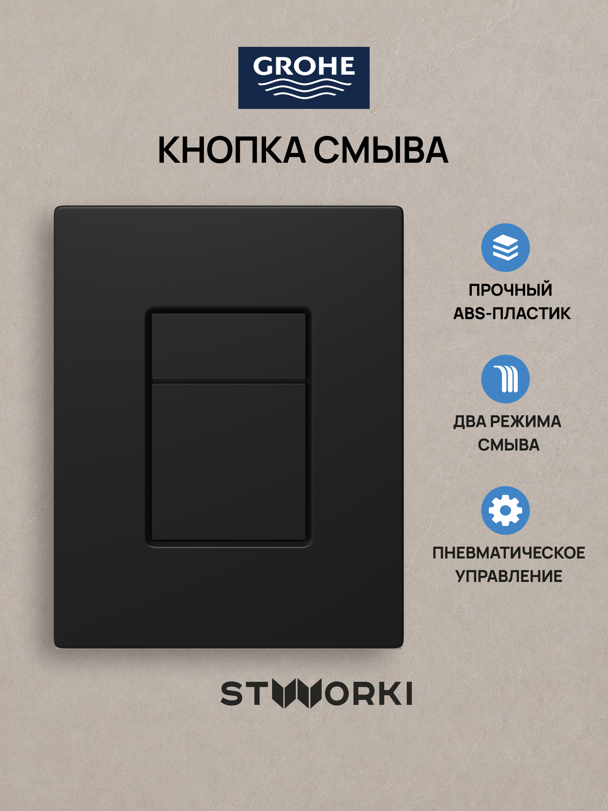 Кнопка смыва для инсталляции Grohe Rapid SL 38772021 STWORKI Эстерсунд S31505BK АБС-пластик, цвет матовый черный