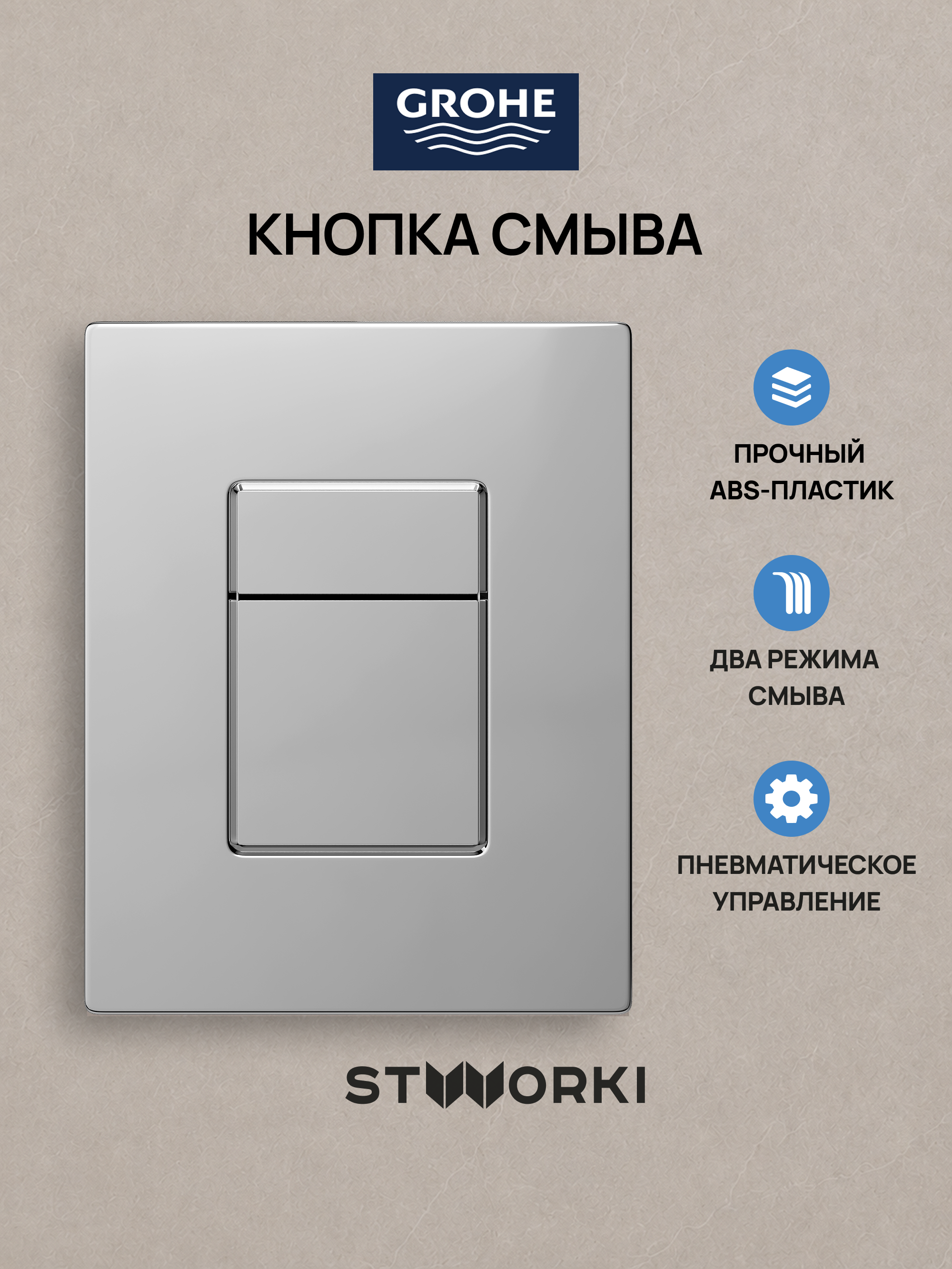 Кнопка смыва для инсталляции Grohe Rapid SL 38772021 STWORKI Эстерсунд S31505CR АБС-пластик, цвет хром