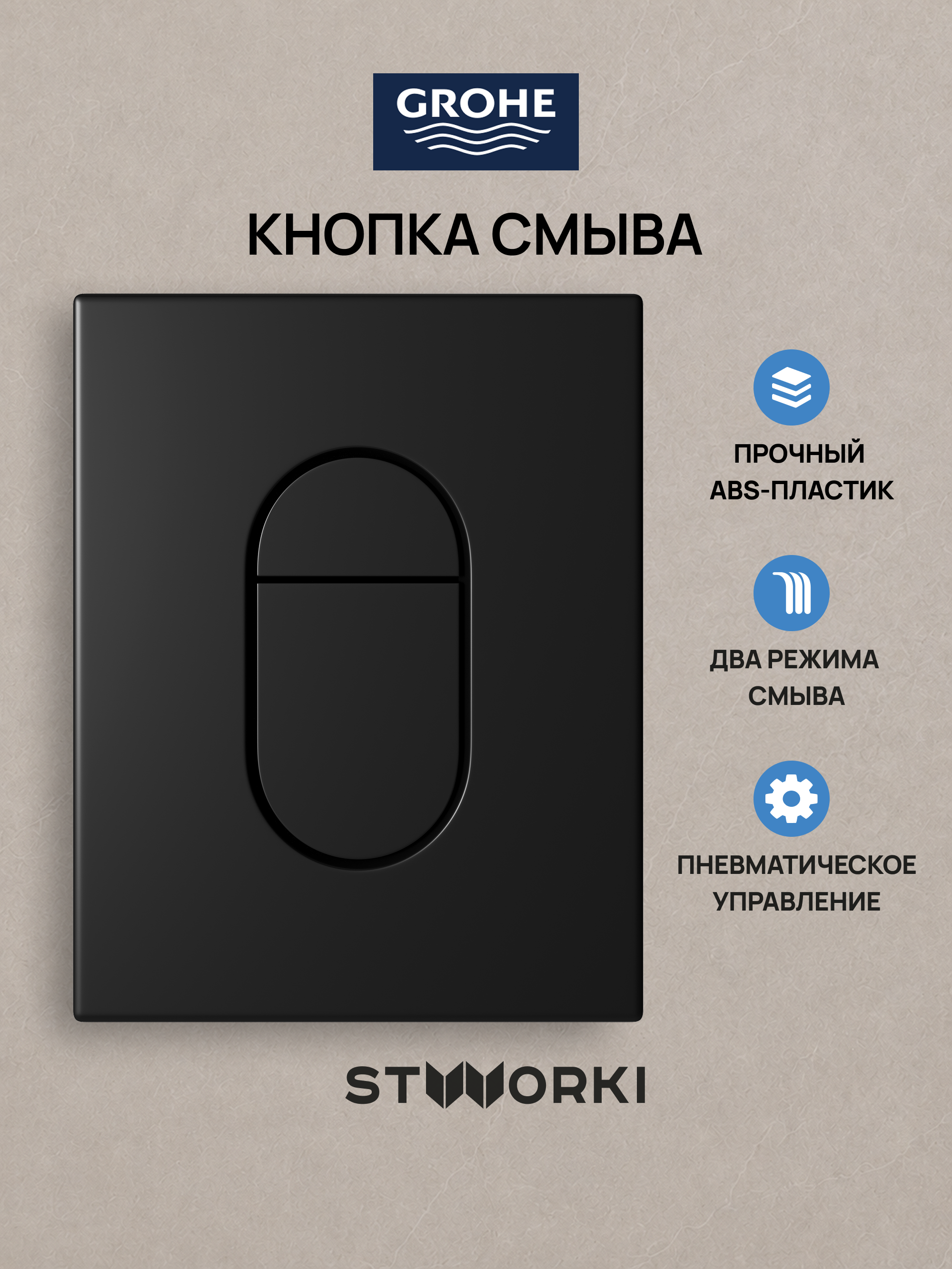 Кнопка смыва для инсталляции Grohe Rapid SL 38772021 STWORKI Готланд S13505BK АБС-пластик, цвет матовый черный