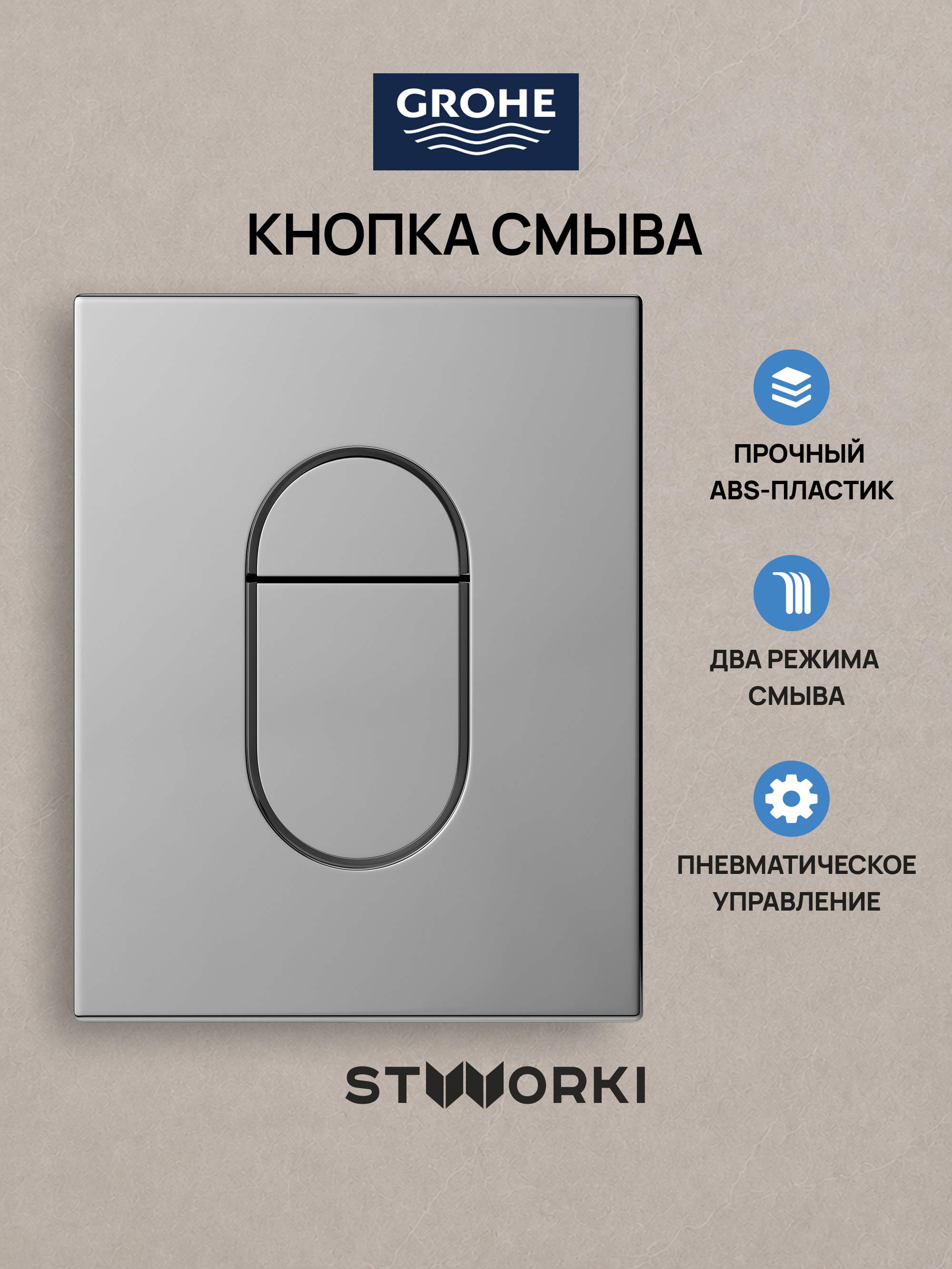 Кнопка смыва для инсталляции Grohe Rapid SL 38772021 STWORKI Готланд S13505CR АБС-пластик, цвет хром