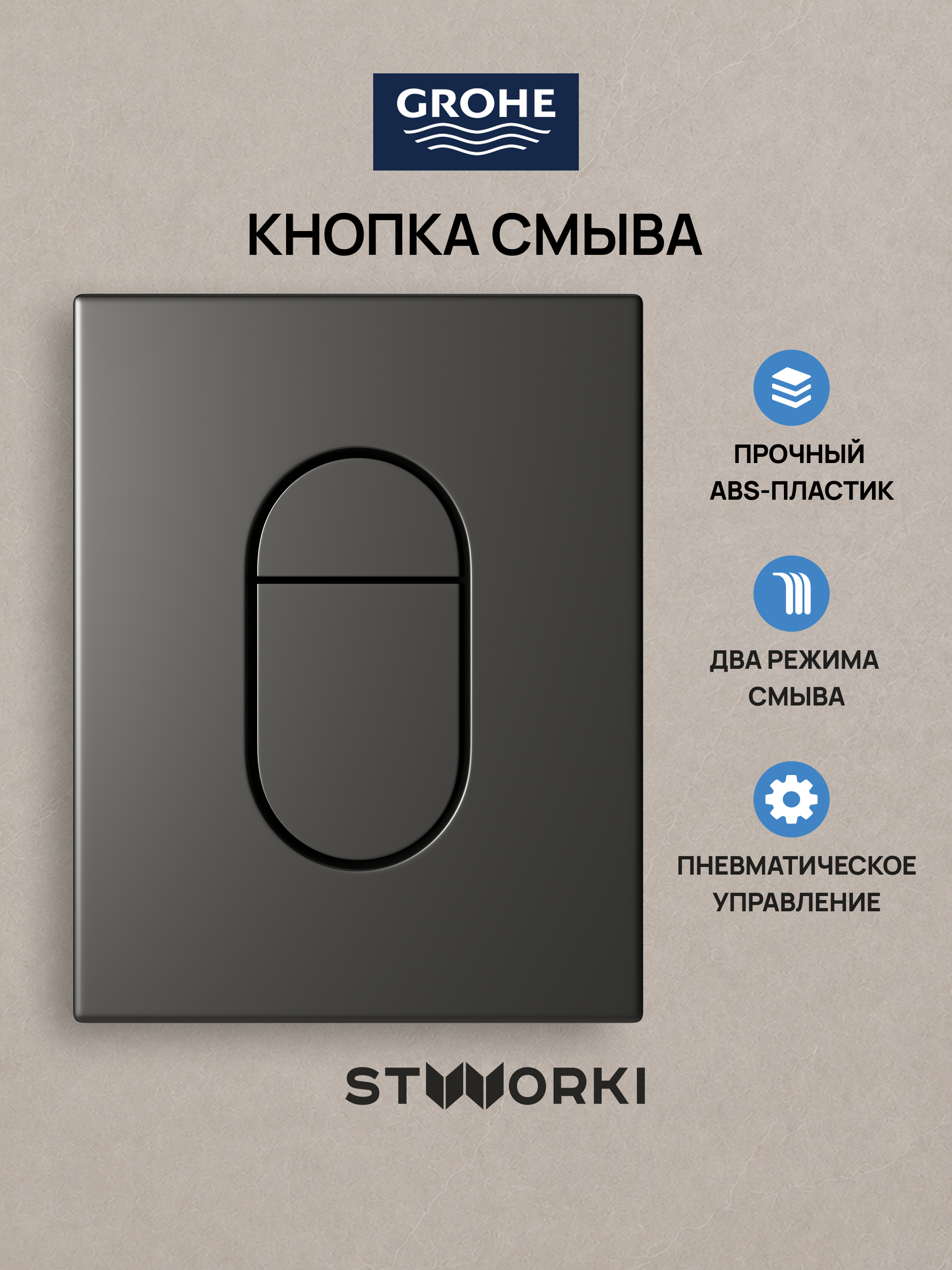 Кнопка смыва для инсталляции Grohe Rapid SL 38772021 STWORKI Готланд S13505GB АБС-пластик, цвет вороненая сталь