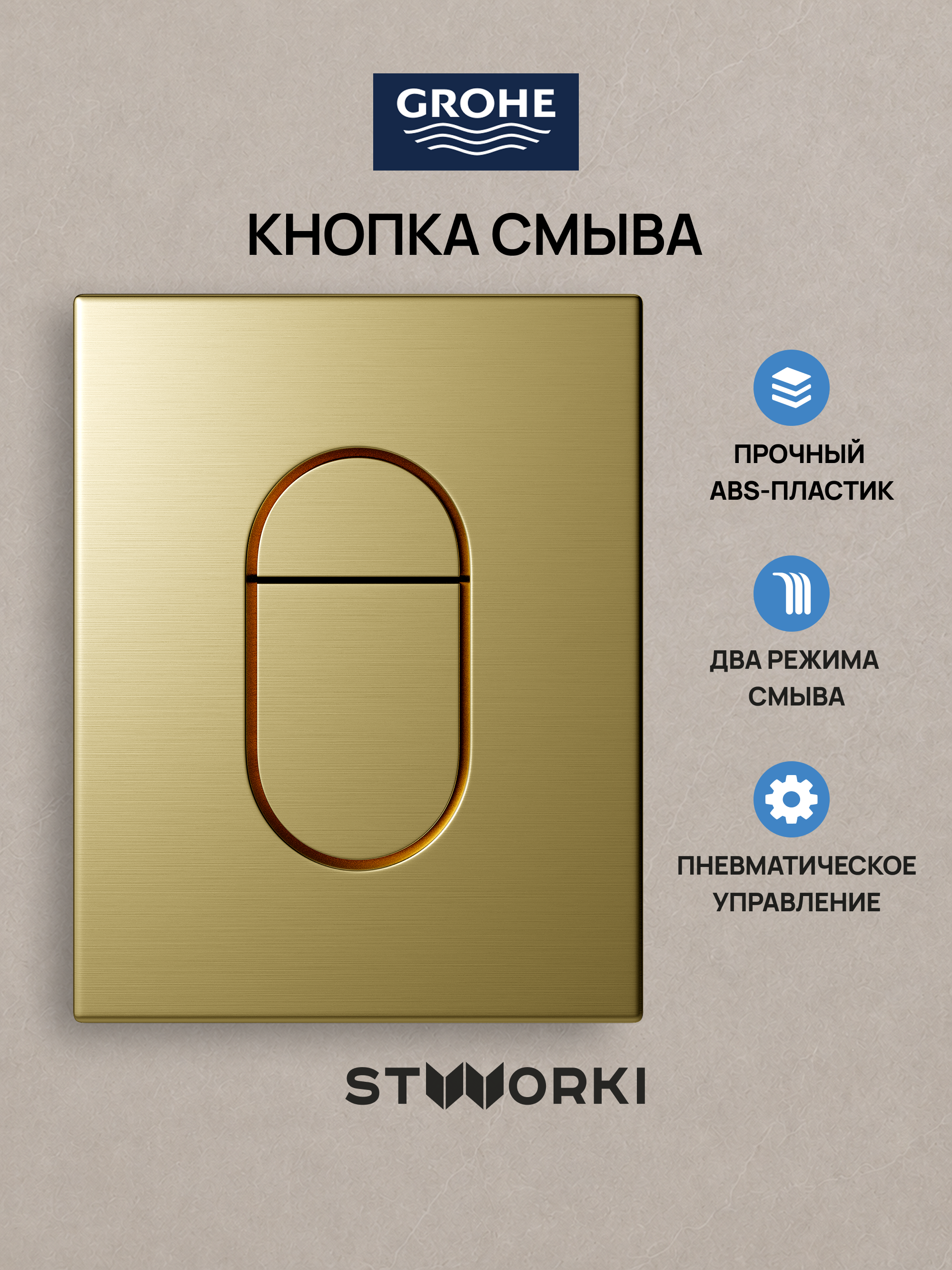 Кнопка смыва для инсталляции Grohe Rapid SL 38772021 STWORKI Готланд S13505GM АБС-пластик, цвет матовое золото