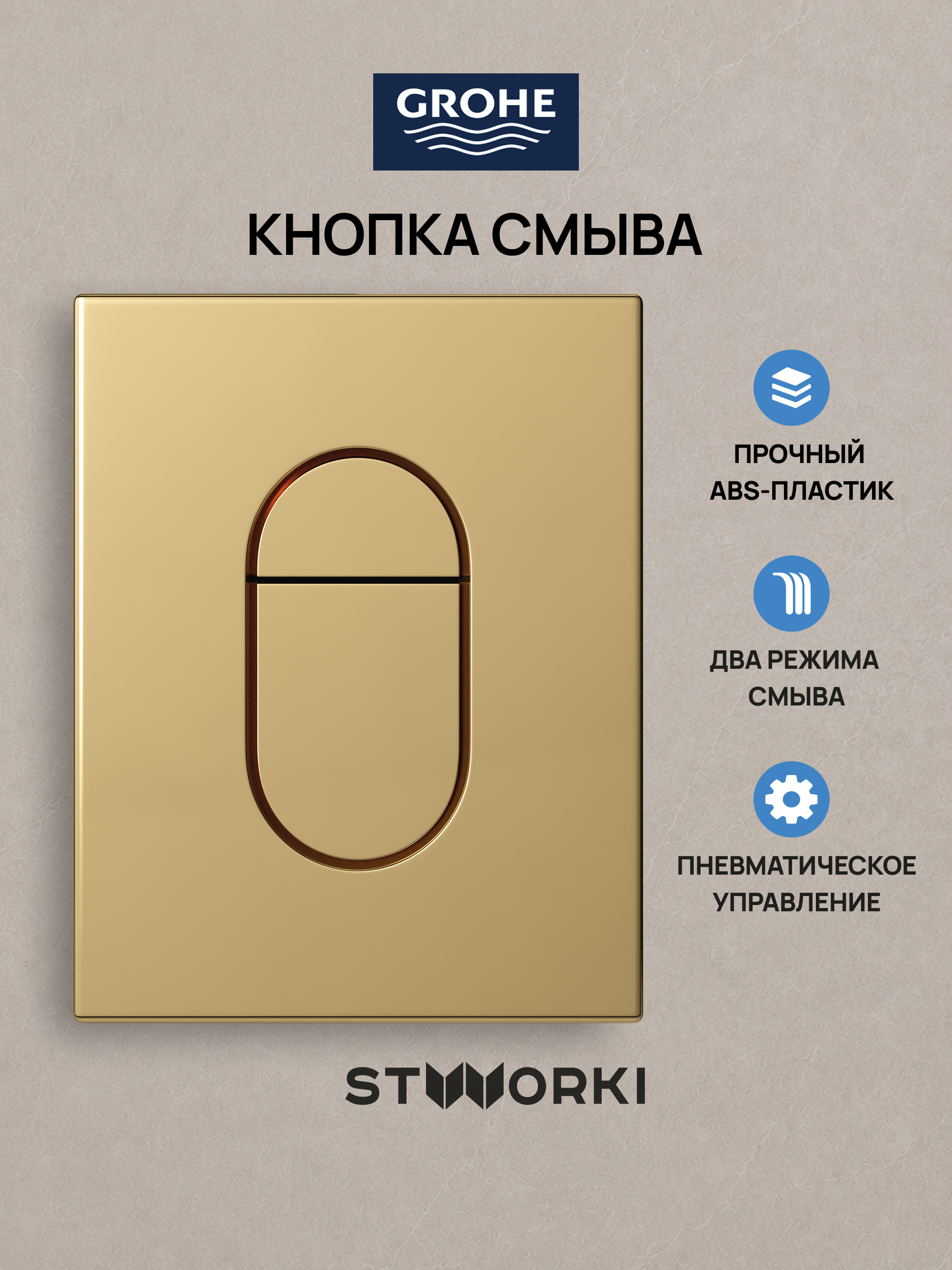 Кнопка смыва для инсталляции Grohe Rapid SL 38772021 STWORKI Готланд S13505GG АБС-пластик, цвет глянцевое золото