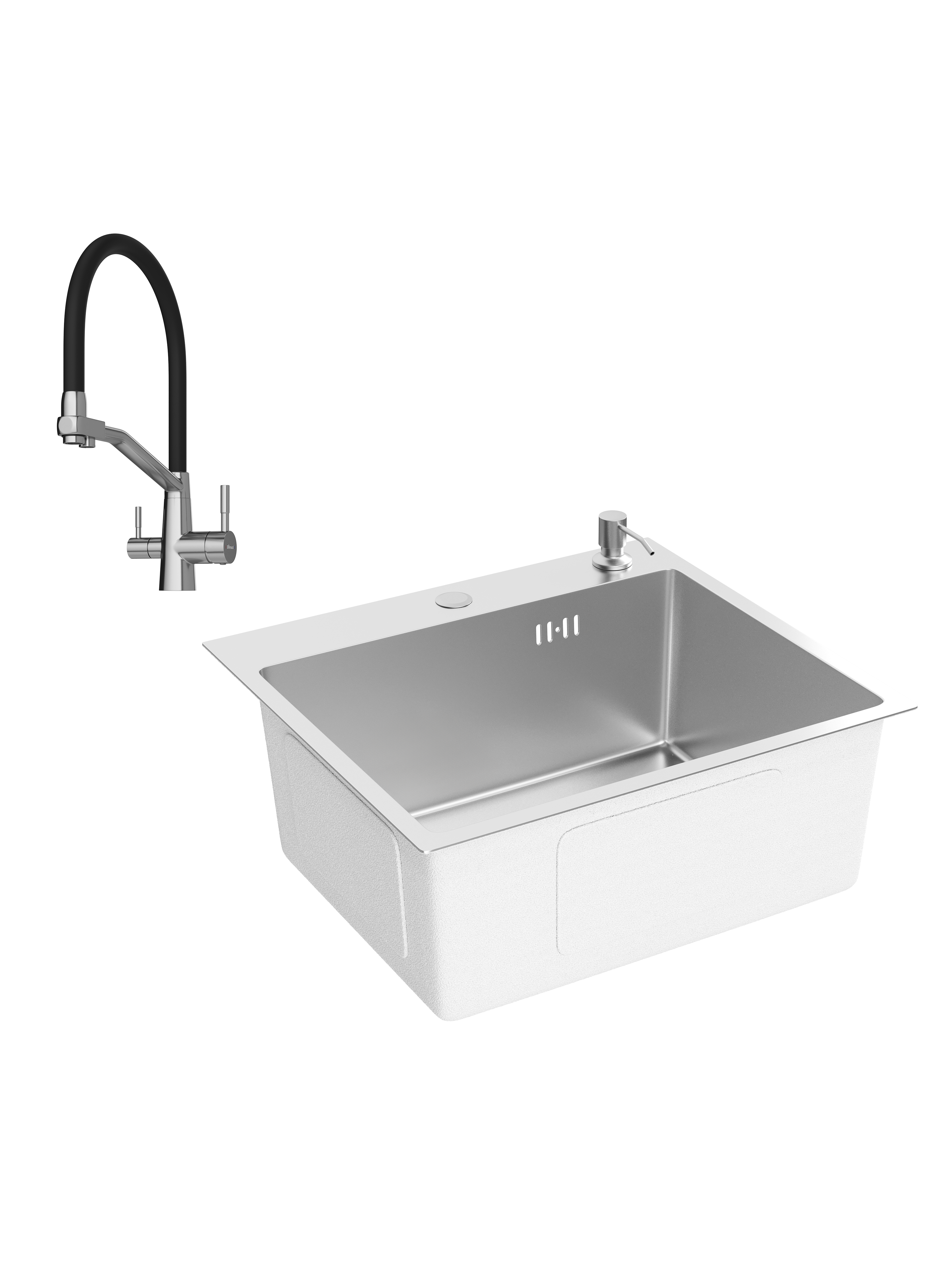 Комплект Мойка Domaci Равенна DMC-RV5045202S 50x45, сталь, нержавеющая сталь, 50x45 см, с дозатором и сифоном, сталь, сатин + Смеситель Ливорно D5693S, сталь