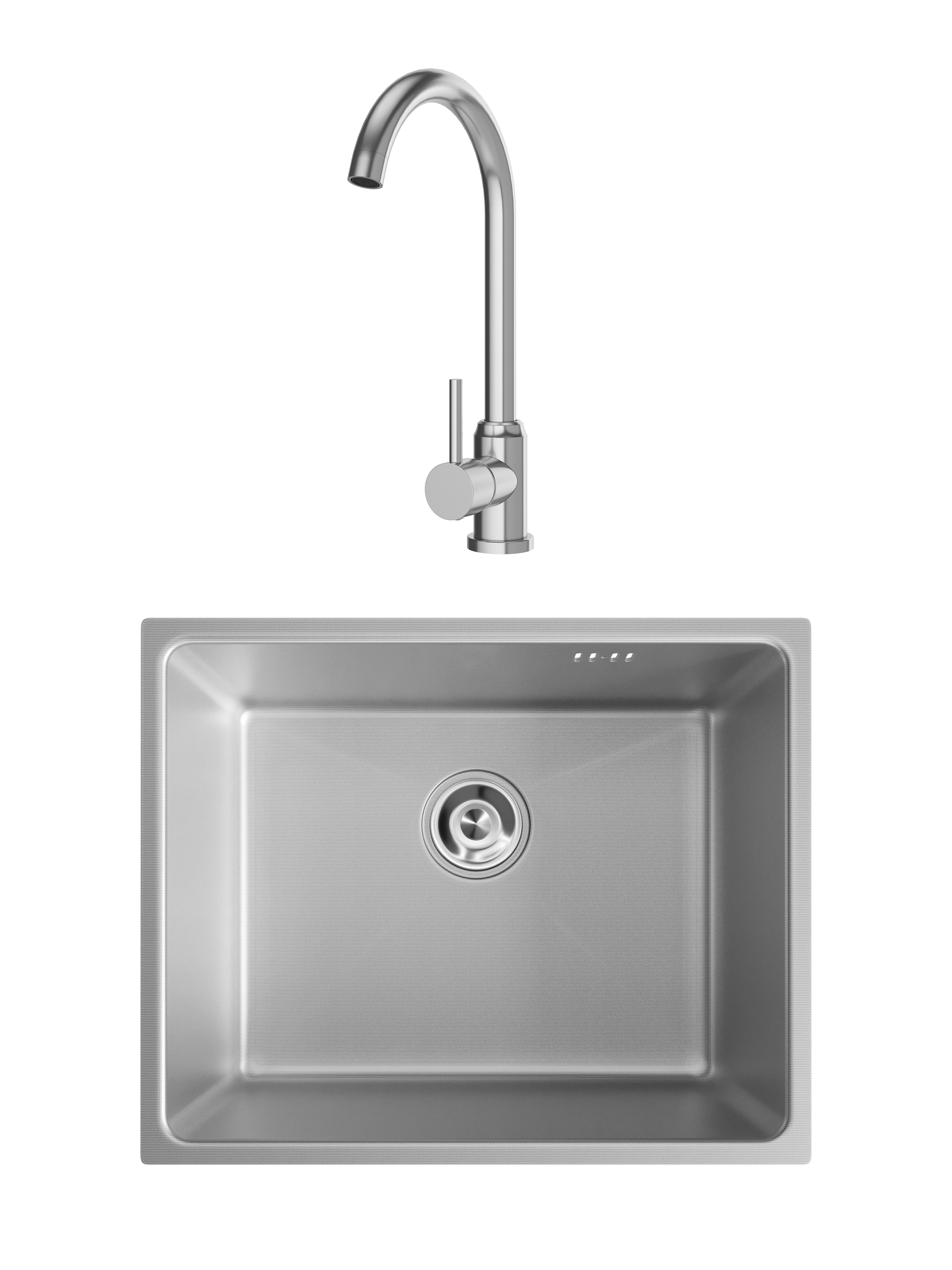 Комплект Мойка Domaci Равенна DMC-RV50202S 50x50, сталь, нержавеющая сталь, 50x50 см, с дозатором и сифоном, сталь, сатин + Смеситель Ливорно DMC02000S, сталь, сатин