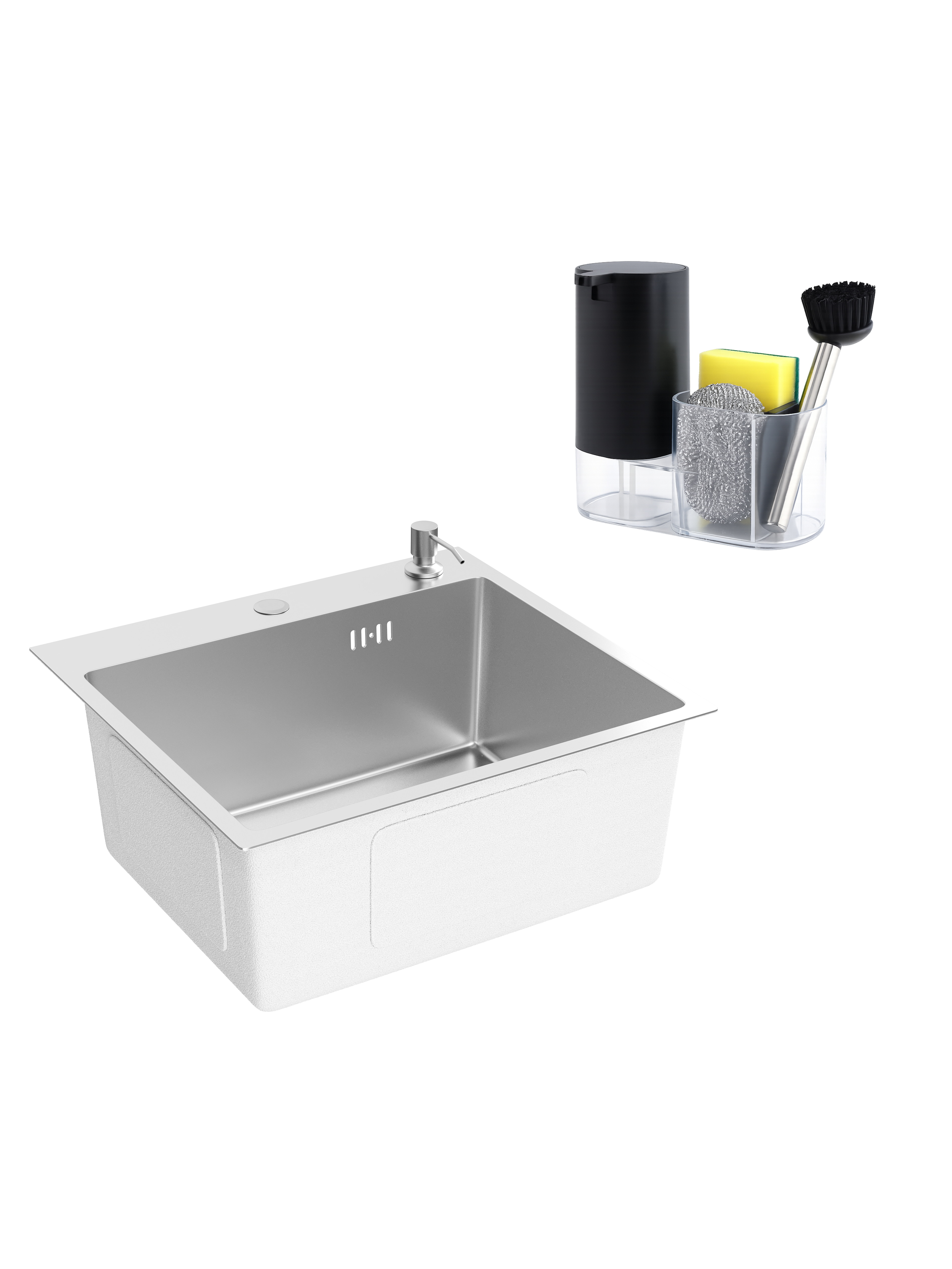 Мойка кухонная Domaci Равенна DMC-RV5045202S 50x45, сталь, интегрированная, накладная, встраиваемая сверху, нержавеющая сталь, комплект аксессуаров Domaci Парма DMC-PR10BK