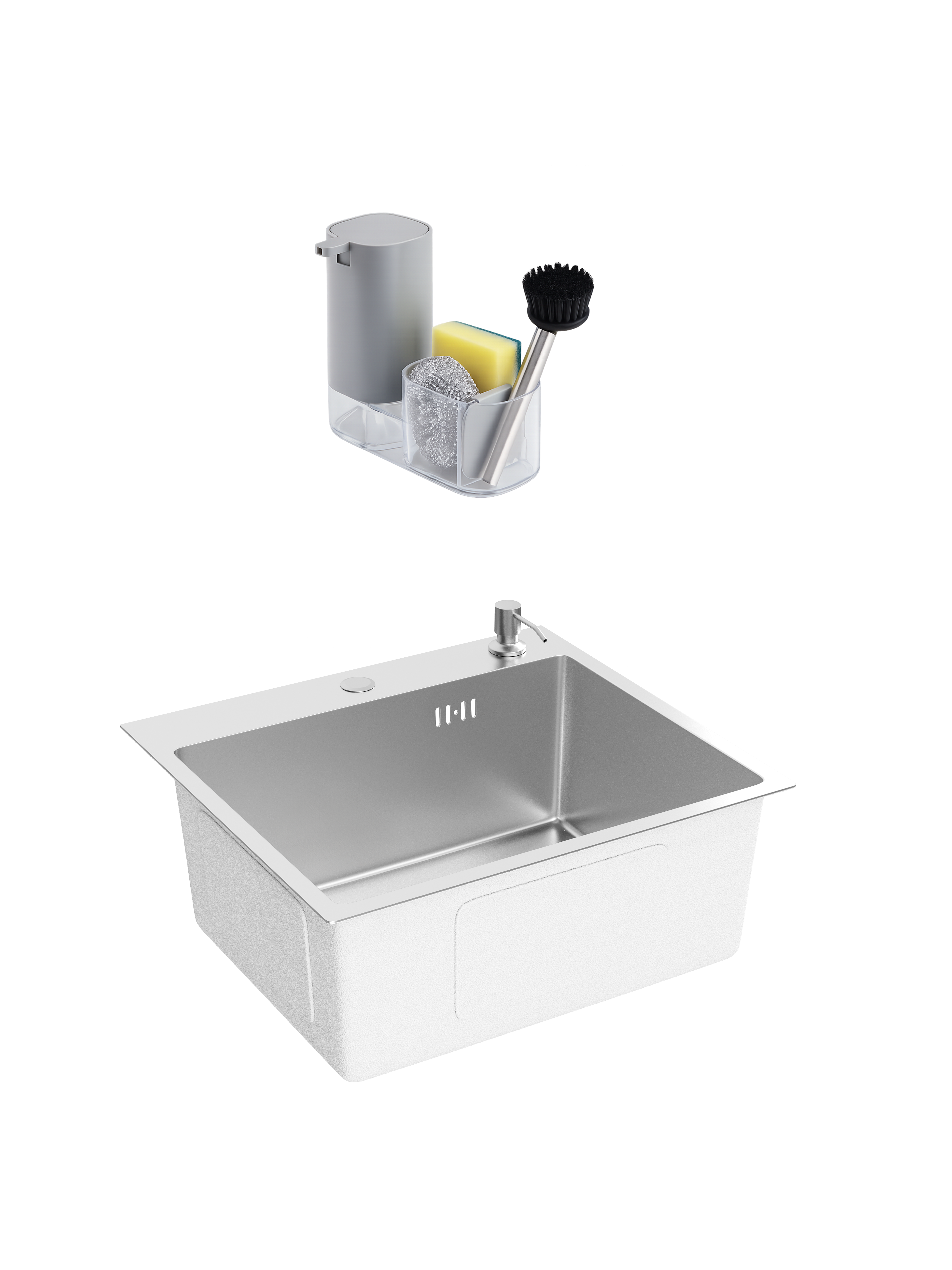 Мойка кухонная Domaci Равенна DMC-RV5045202S 50x45, сталь, интегрированная, накладная, встраиваемая сверху, нержавеющая сталь, комплект аксессуаров Domaci Парма DMC-PR10GR