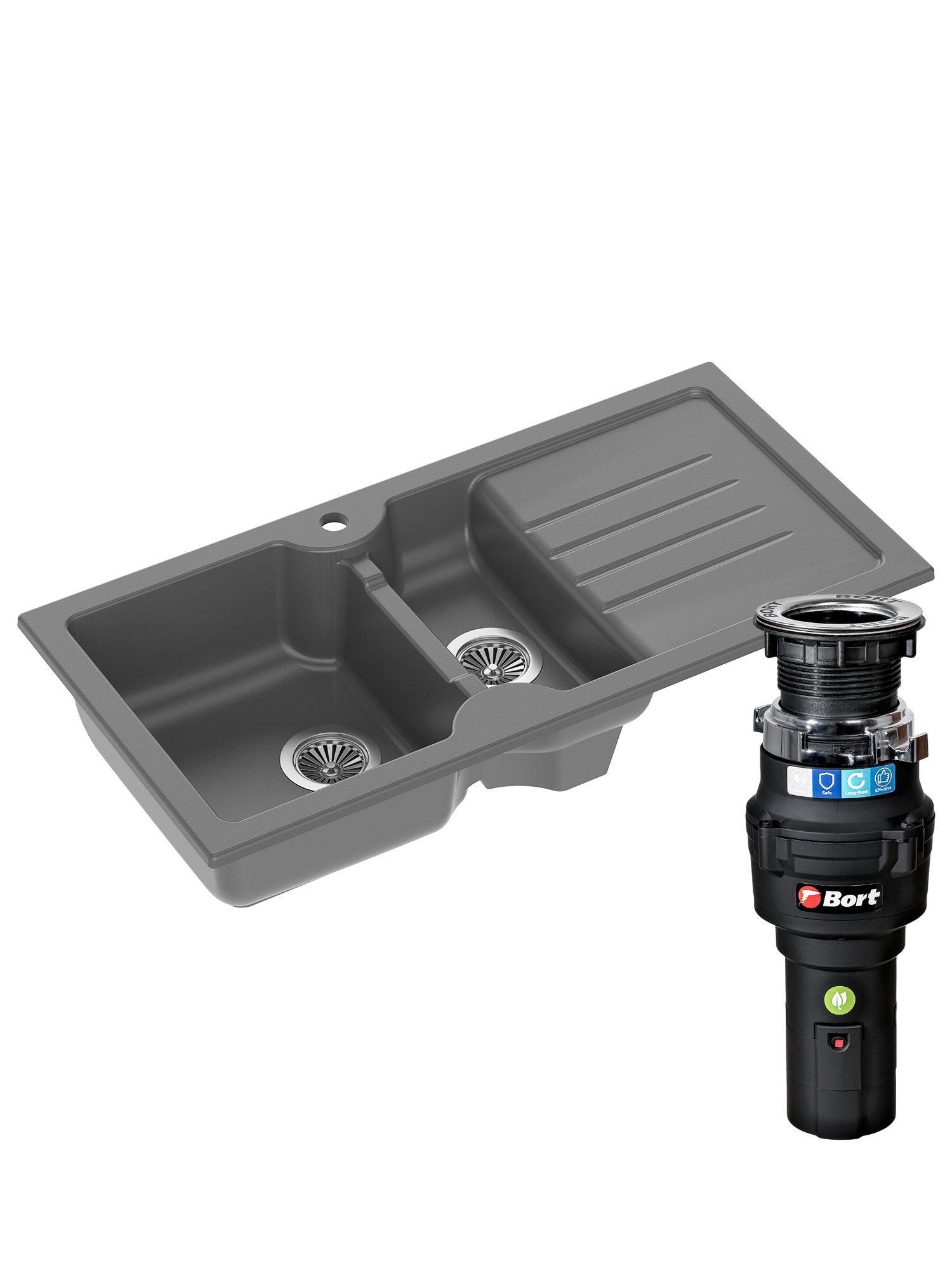 Комплект Мойка Domaci Сиена 54100-112 100x50, антрацит, керамика + Измельчитель Bort Caiman 93418064 электрический, нержавеющая сталь