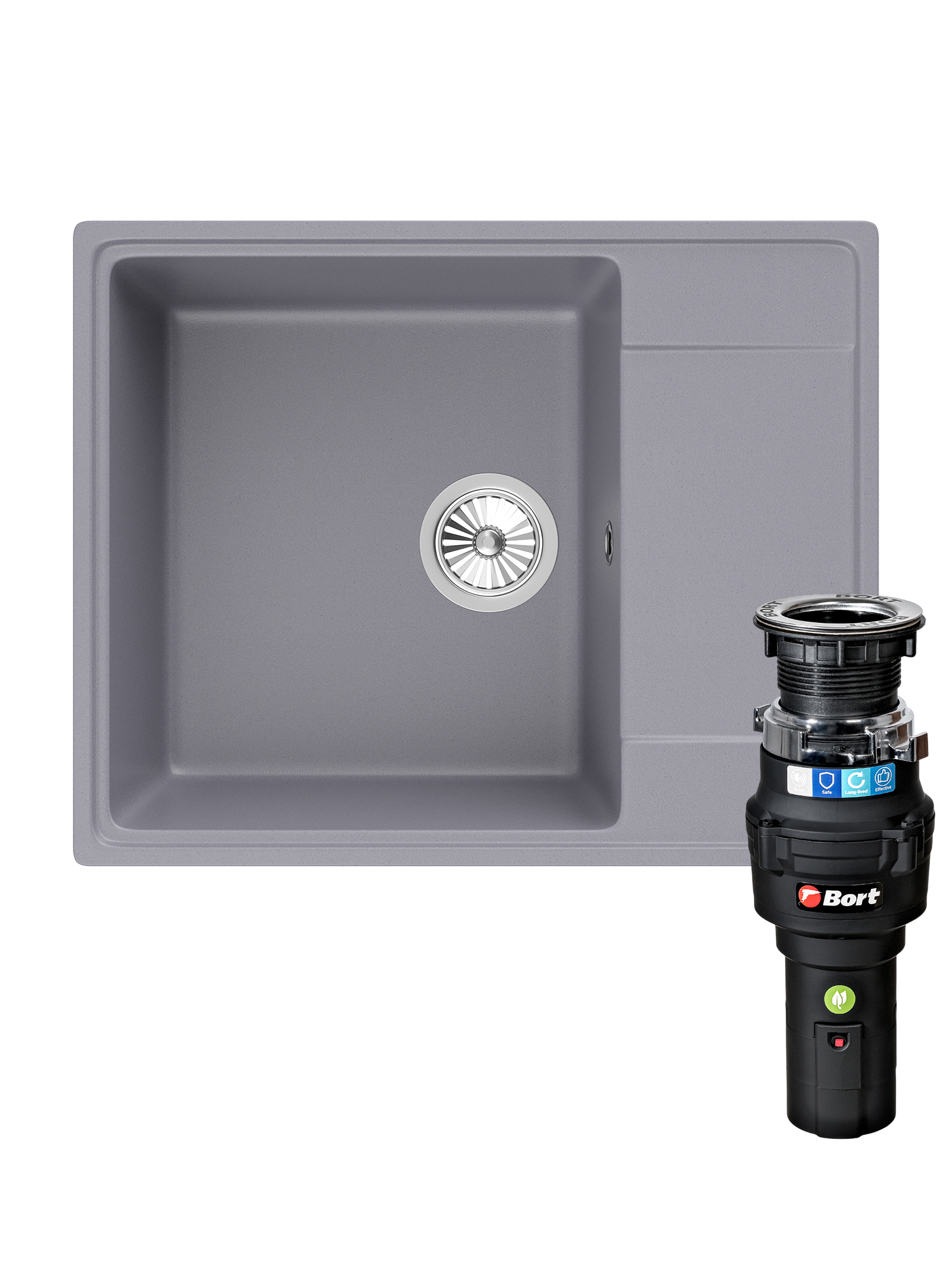 Комплект Мойка Domaci Солерно DP 605-05 60x48, бетон, кварц + Измельчитель Bort Caiman 93418064 электрический, нержавеющая сталь