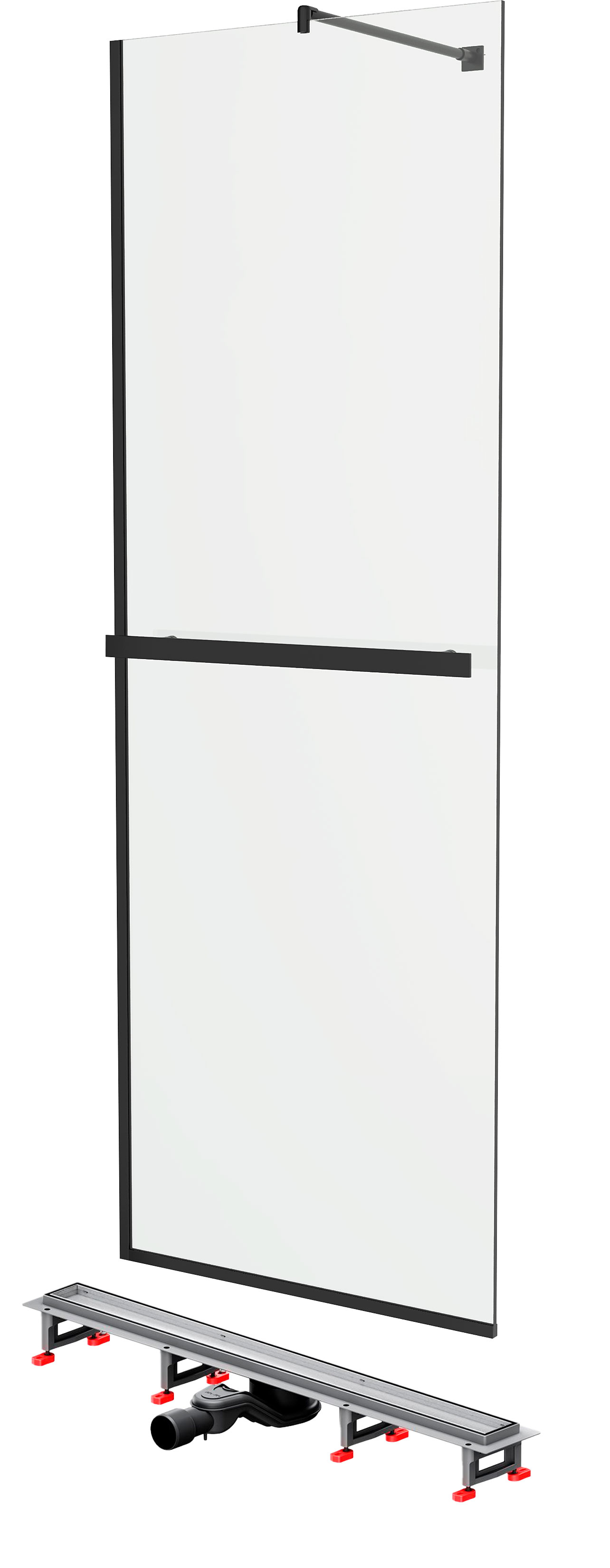 Душевая перегородка DIWO Элиста 70 см, MG-EL-70-BL + Душевой трап (лоток) AM.PM MasterFlow Tile 80 см, W01SC-U11-080-04SB