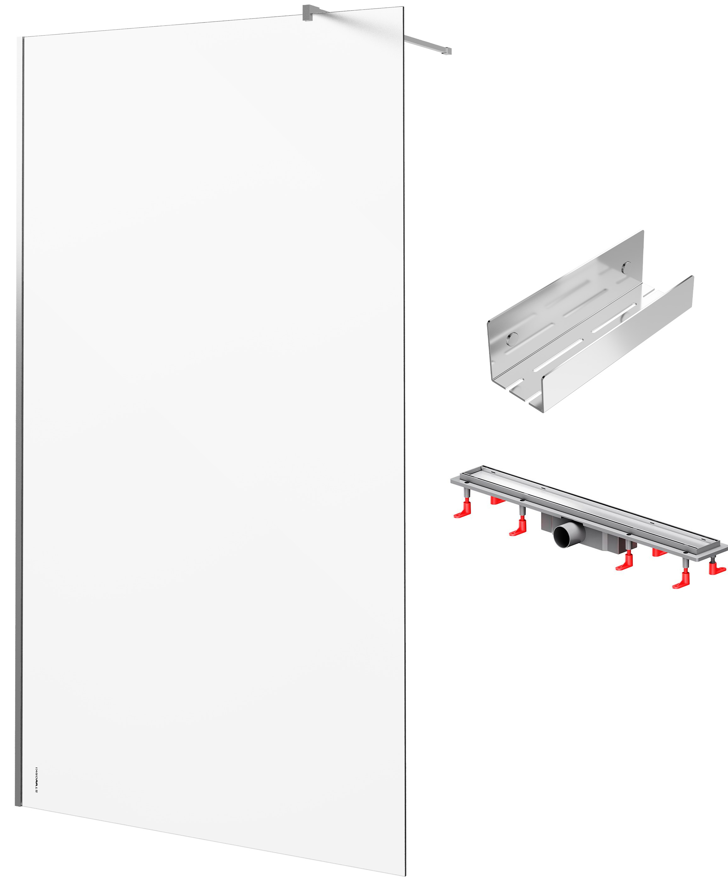 Душевая перегородка STWORKI Берген 120 см + Душевой трап (лоток) AM.PM PrimeFlow Tile 70 см + Полка для душа STWORKI Стокгольм S36375CR