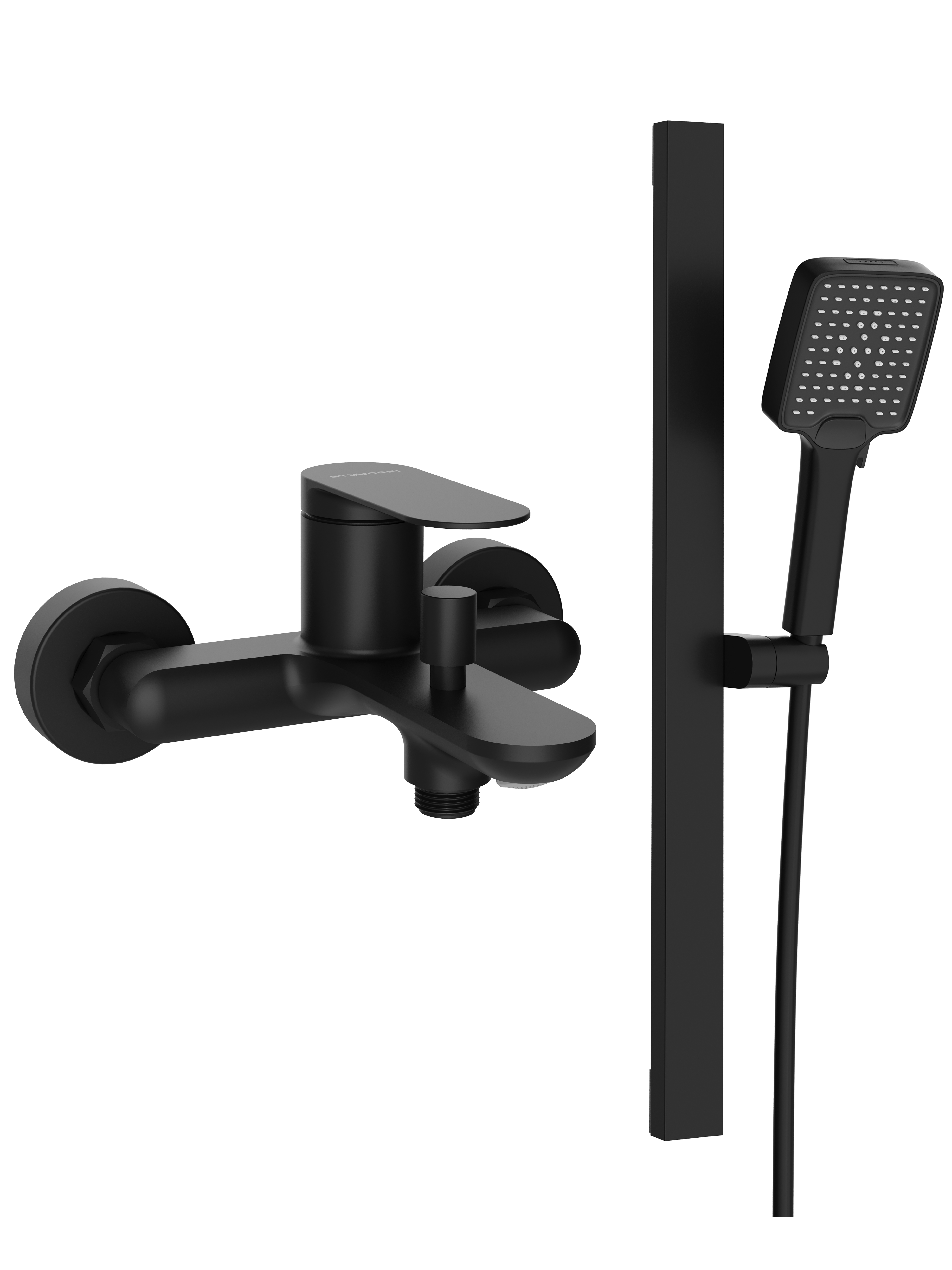 Душевой комплект STWORKI Смеситель для ванны с душем Сортланд S10100BK + Душевой гарнитур Ольборг S20190BK, матовый черный