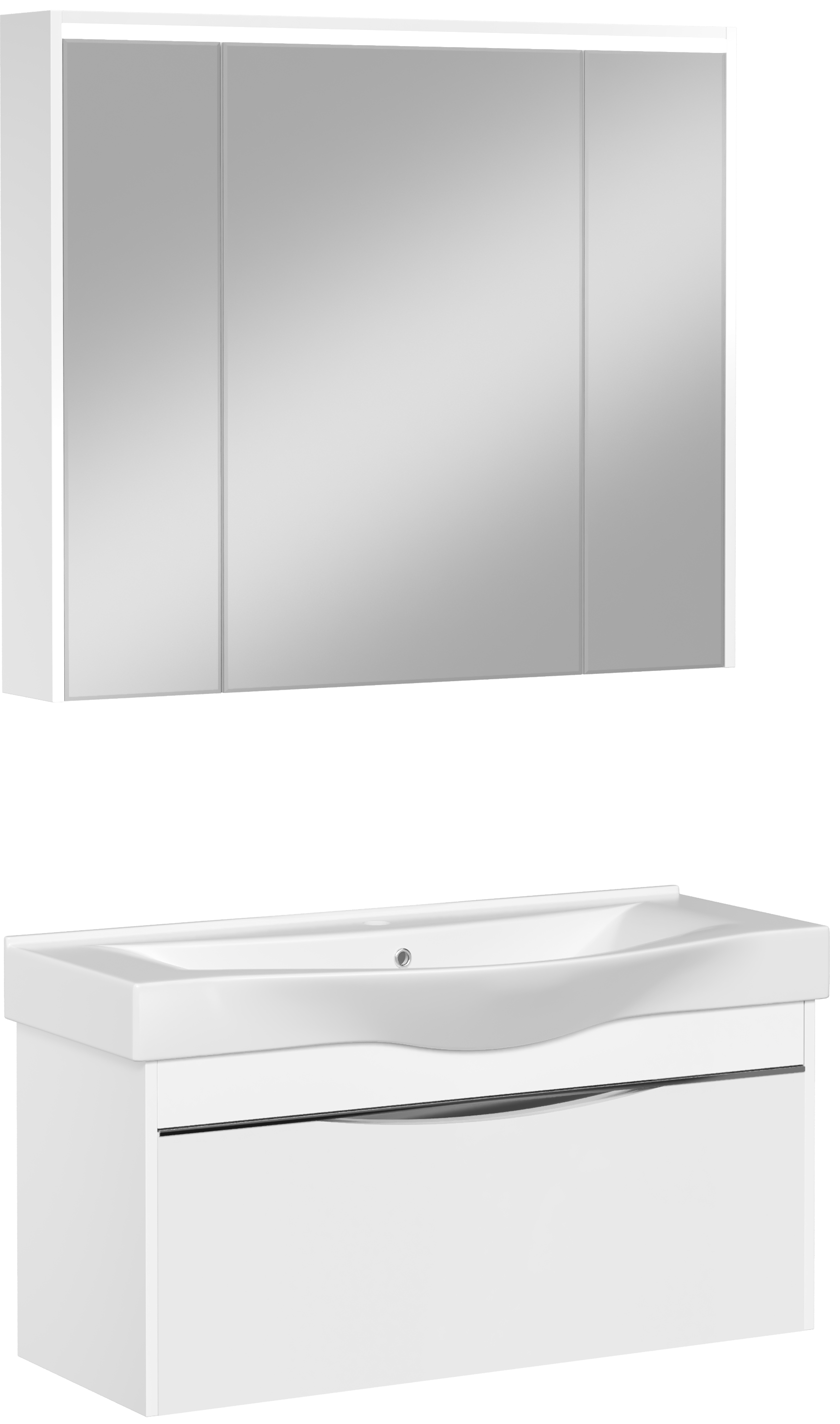Мебель для ванной комнаты STWORKI Хельсинки 100 белая, подвесная, в современном стиле, российская (гарнитур, комплект)