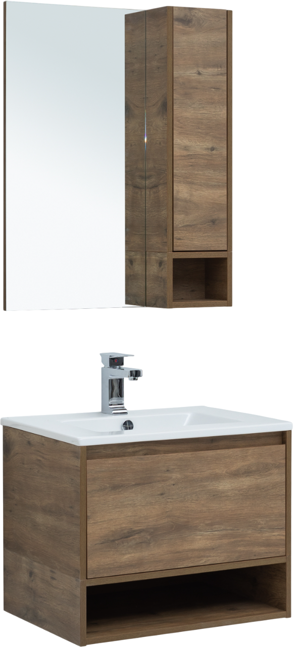 Мебель для ванной комнаты STWORKI Карлстад 60 дуб рустикальный, простоун беж, в стиле лофт, под дерево, подвесная, российская