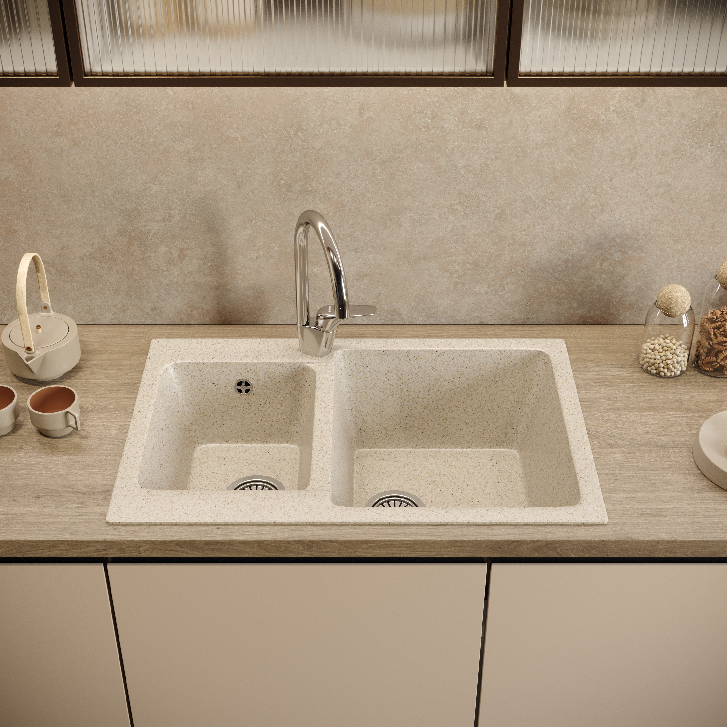 Мойка кухонная Domaci Бьелла DMC-76K бежевая купить в Тамбове