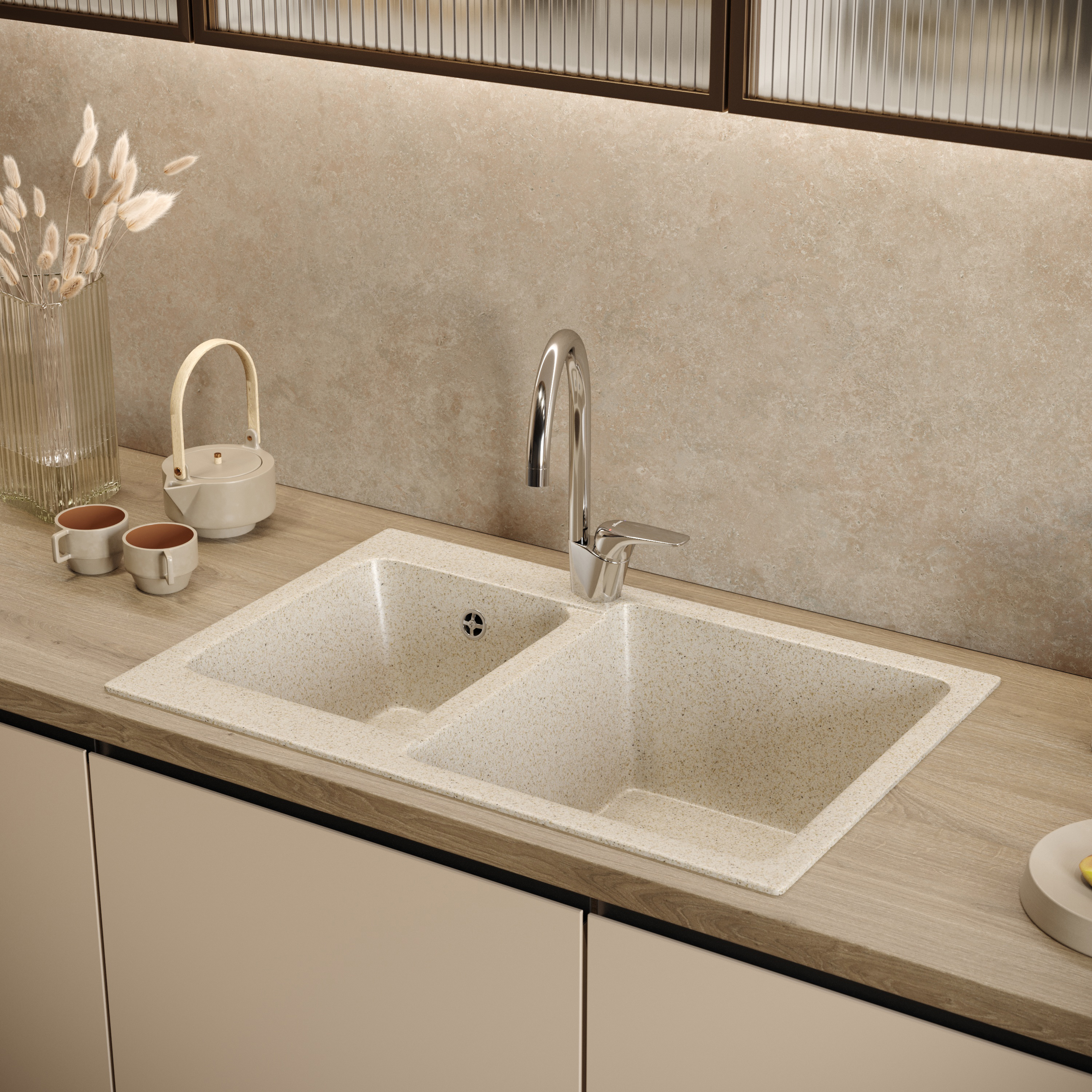 Мойка кухонная Domaci Бьелла DMC-76K бежевая купить в Тамбове
