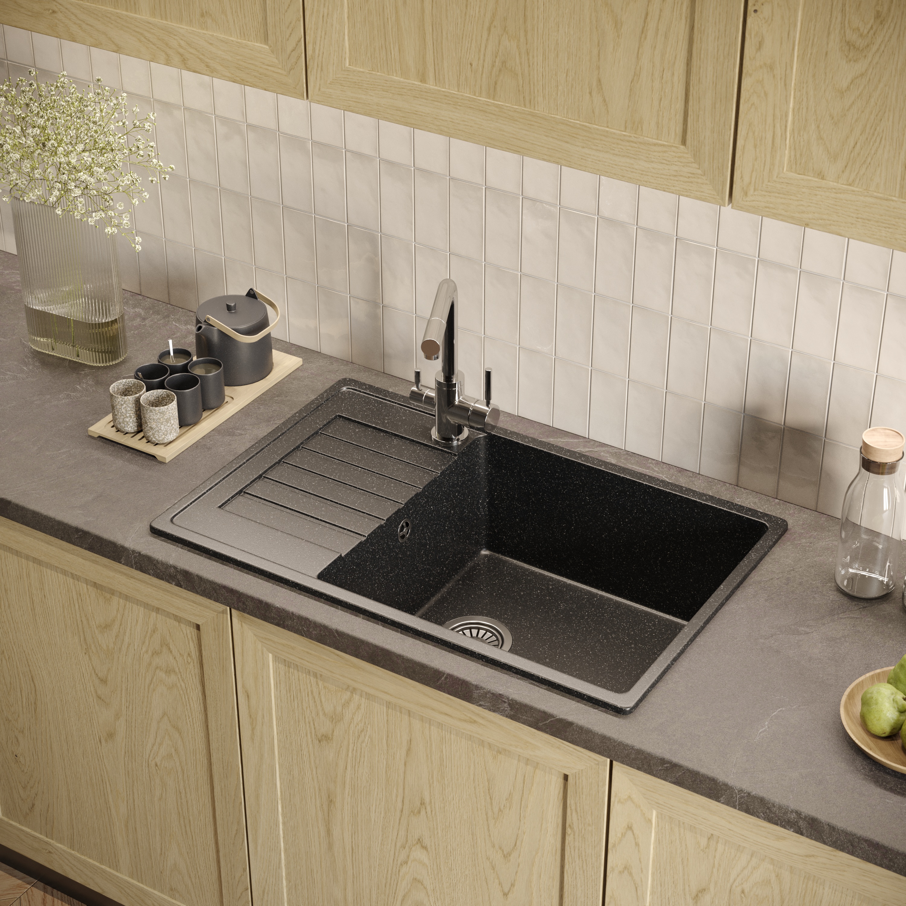 Мойка кухонная Domaci Бьелла DMC-78L черная + Жидкое мыло Grass Milana