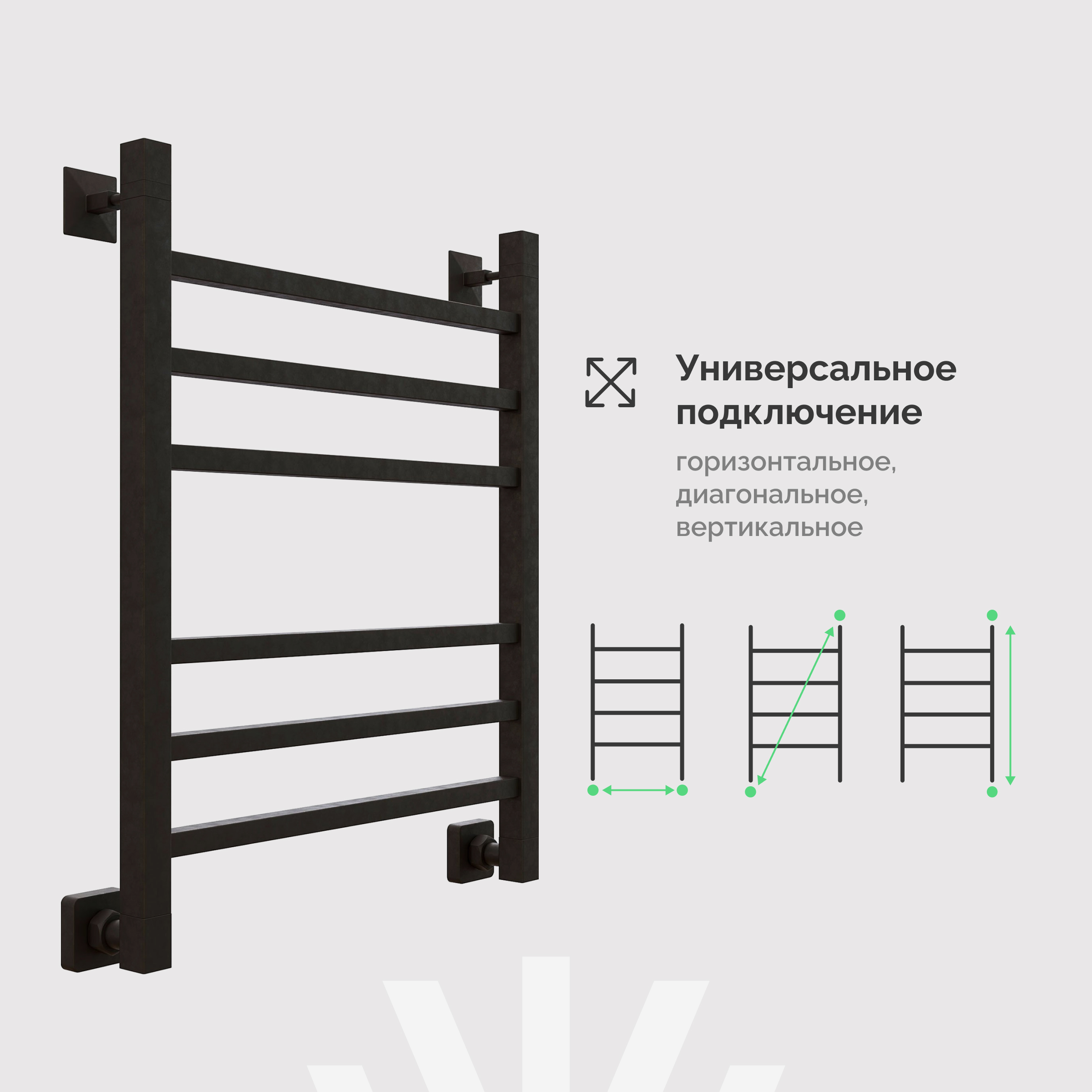 Полотенцесушитель водяной EWRIKA Деметра LP 65x55 см, матовый черный, лесенка купить в Тамбове