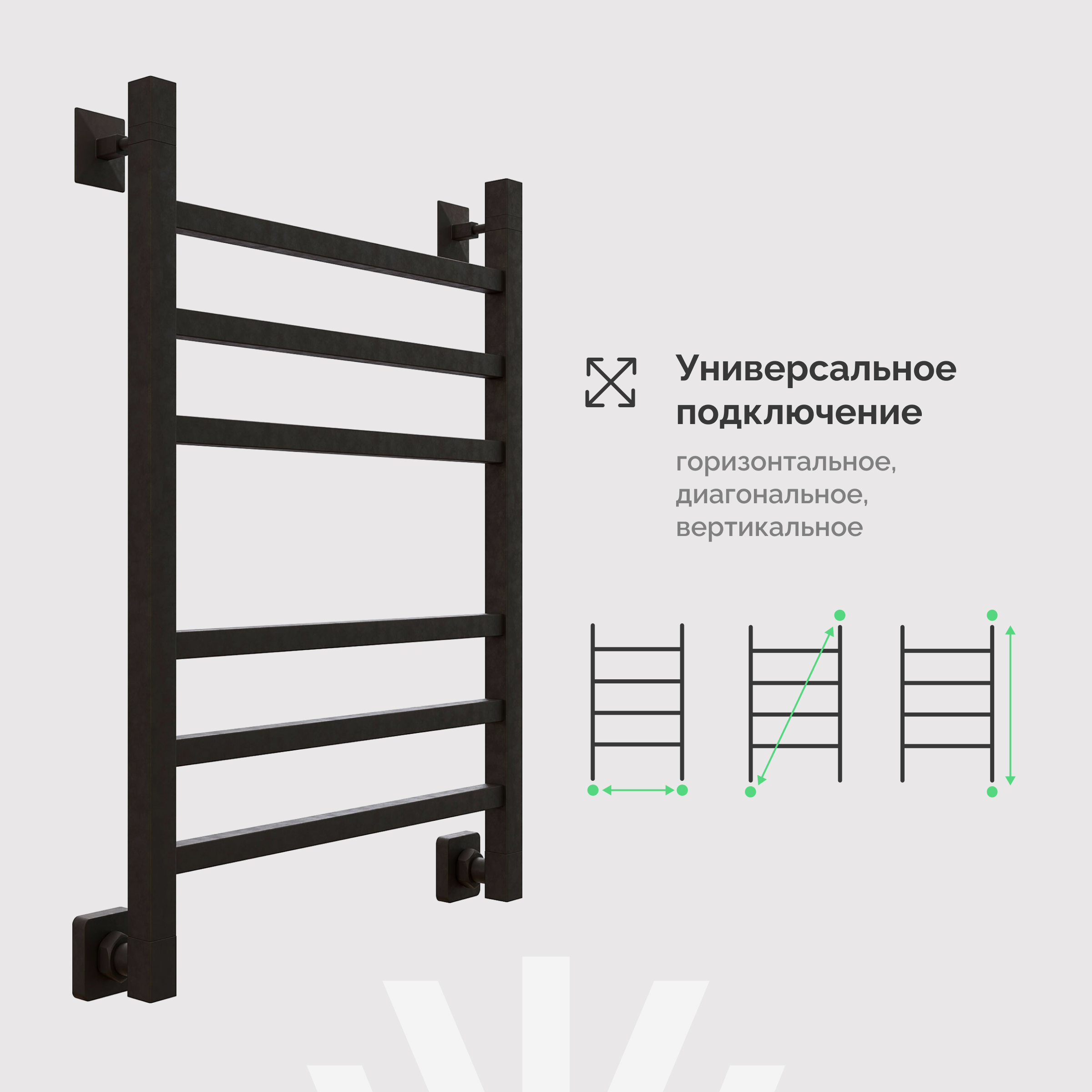 Полотенцесушитель водяной EWRIKA Деметра LP 85x55 см, матовый черный, лесенка купить в Тамбове