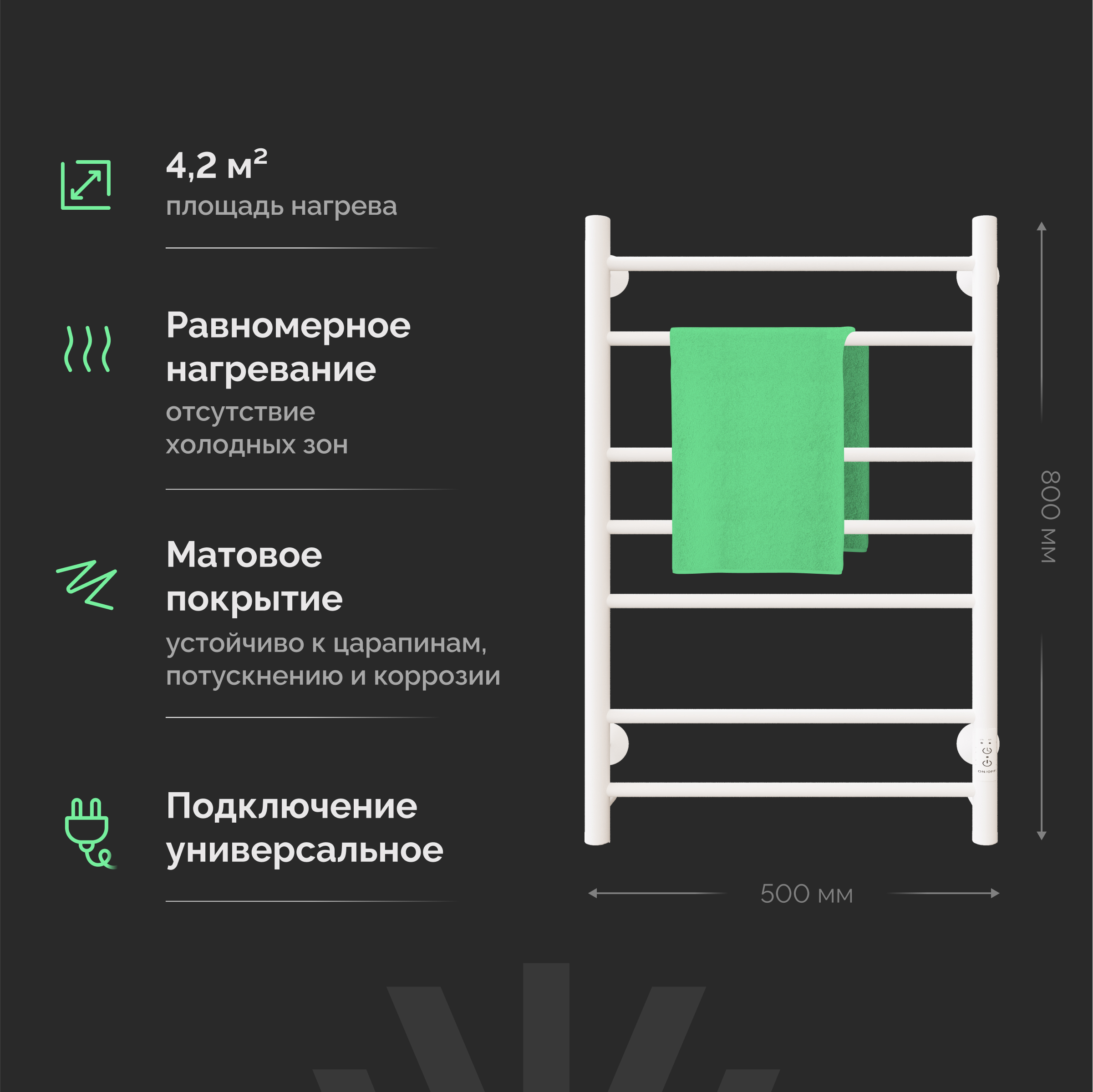 Полотенцесушитель электрический EWRIKA Сафо АС3, 80х50, белый купить в Тамбове