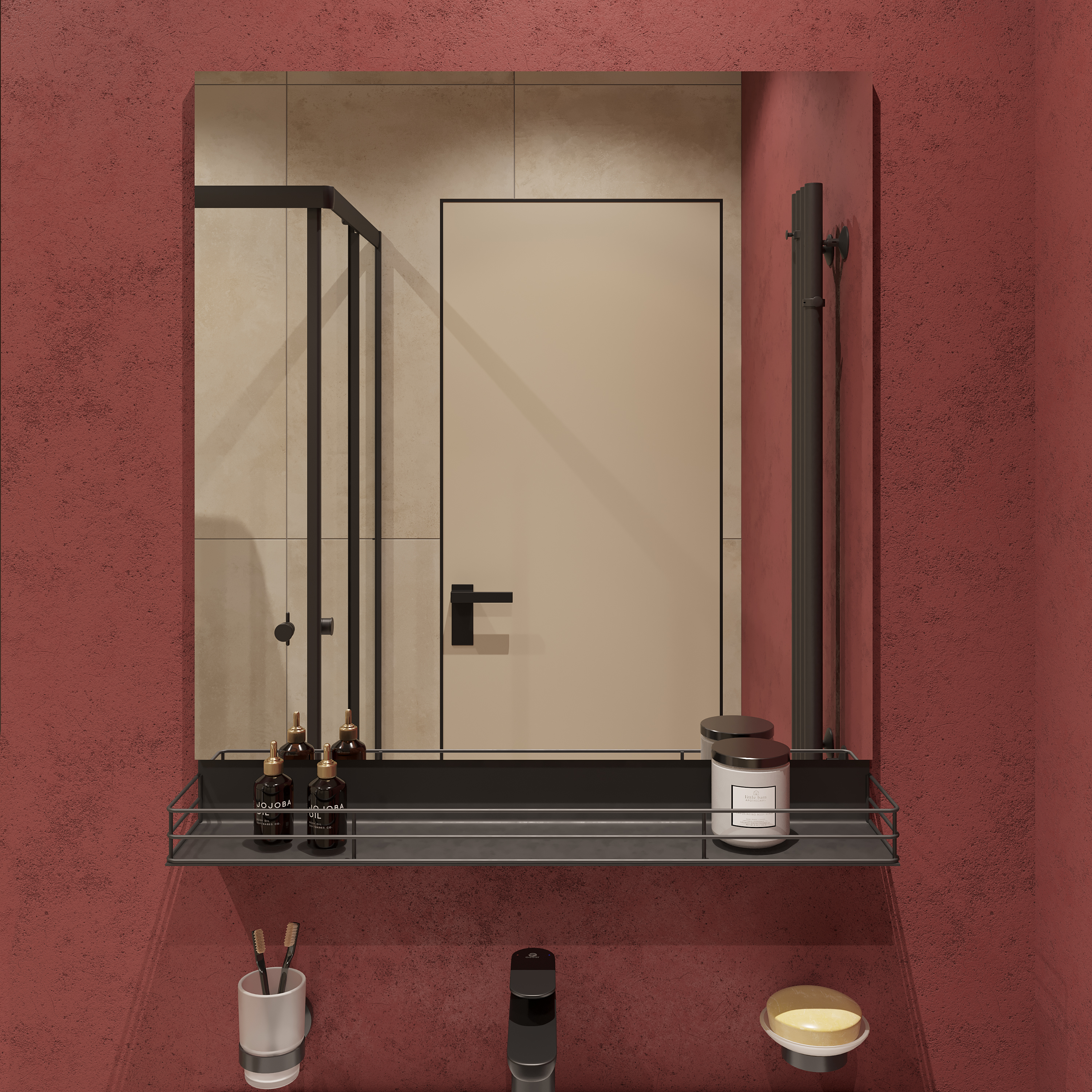 Зеркало DIWO Элиста 70 с полкой, черное, прямоугольное, в стиле лофт, настенное