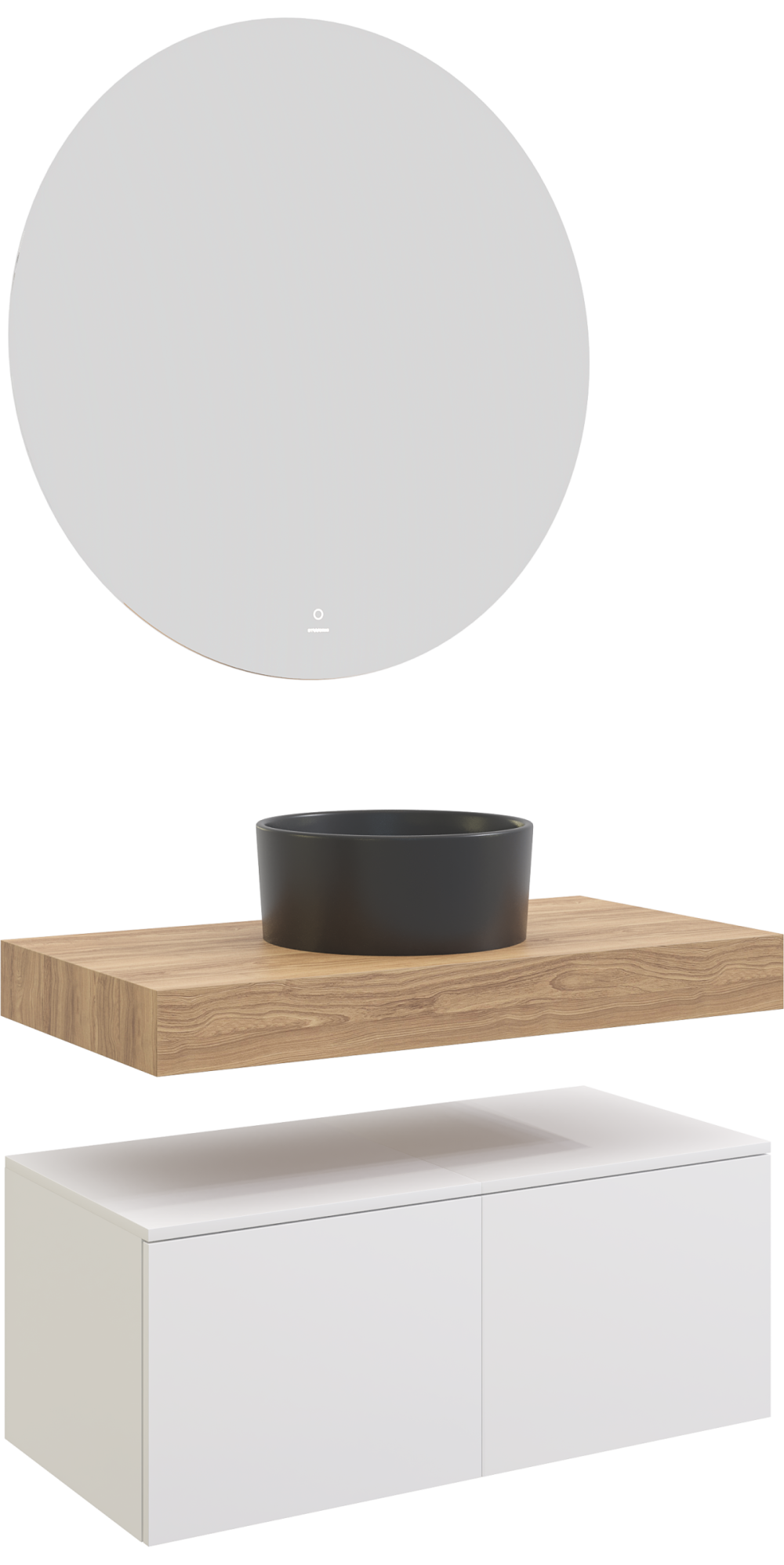 Мебель для ванной комнаты STWORKI Ольборг 100 столешница дуб французский, без отверстий, 2 тумбы 50 и черной раковиной