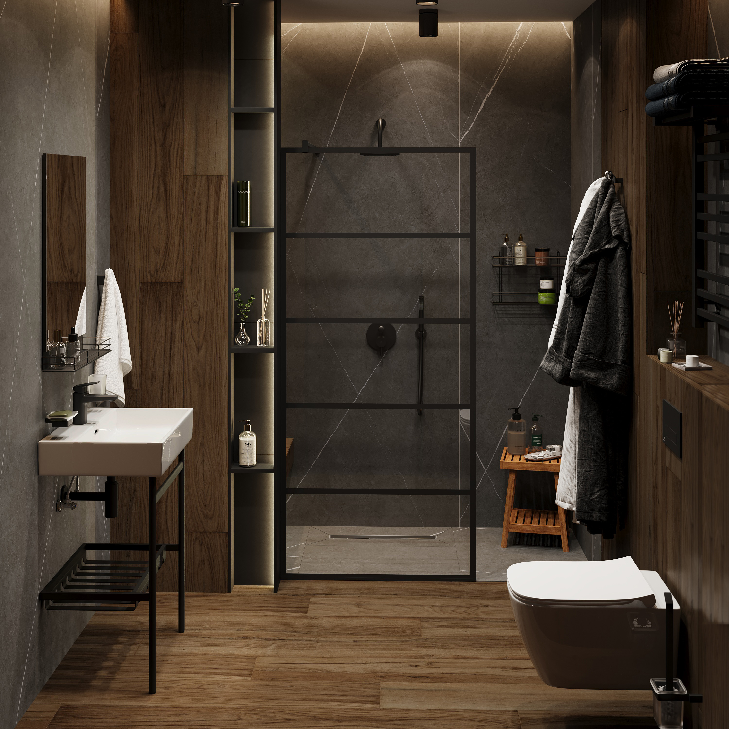 Душевая перегородка STWORKI Кронборг LOFT-GW- 120х220 120 см, профиль черный матовый, стекло прозрачное Optiwhite купить в Тамбове