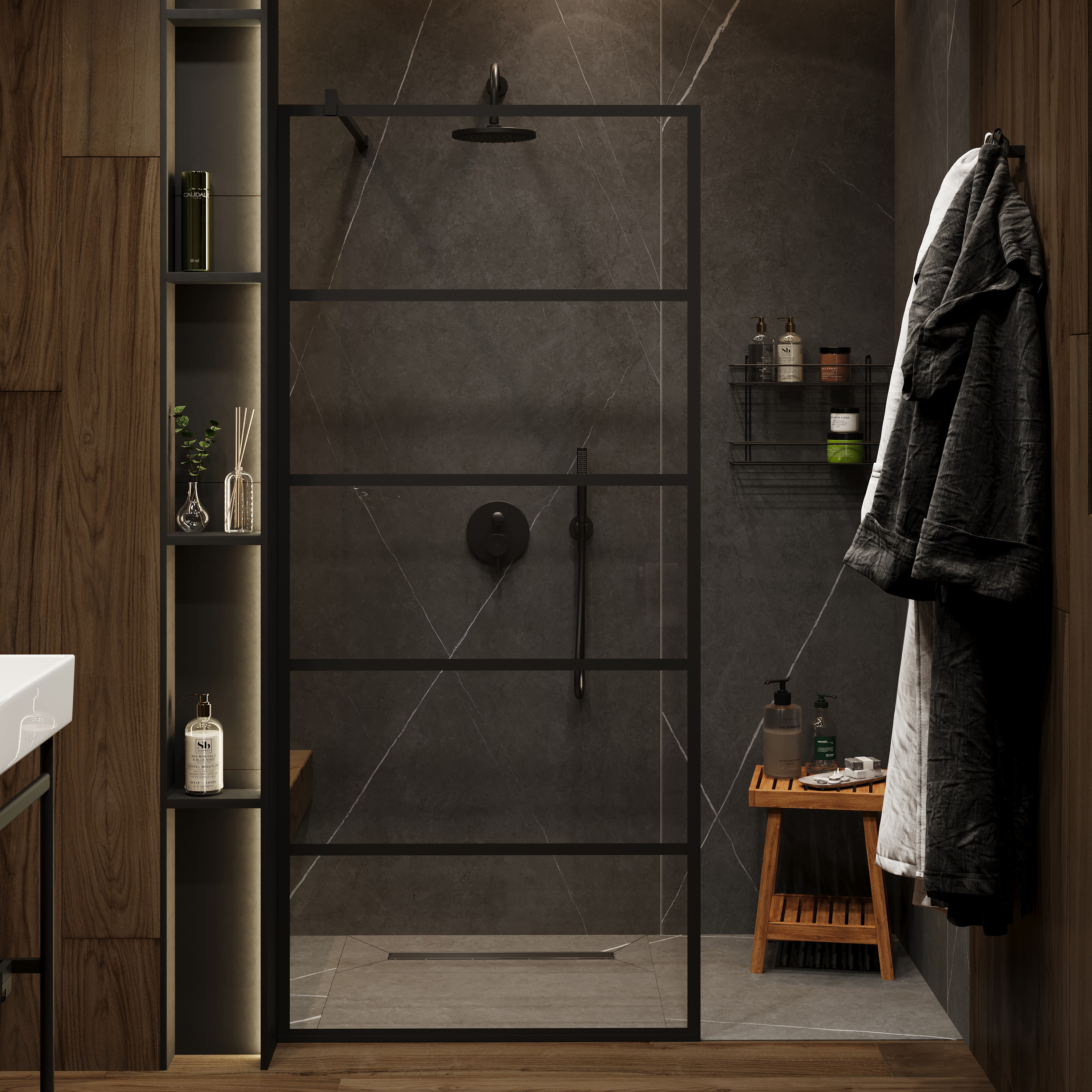 Душевая перегородка STWORKI Кронборг LOFT-GW- 120х220 120 см, профиль черный матовый, стекло прозрачное Optiwhite купить в Тамбове