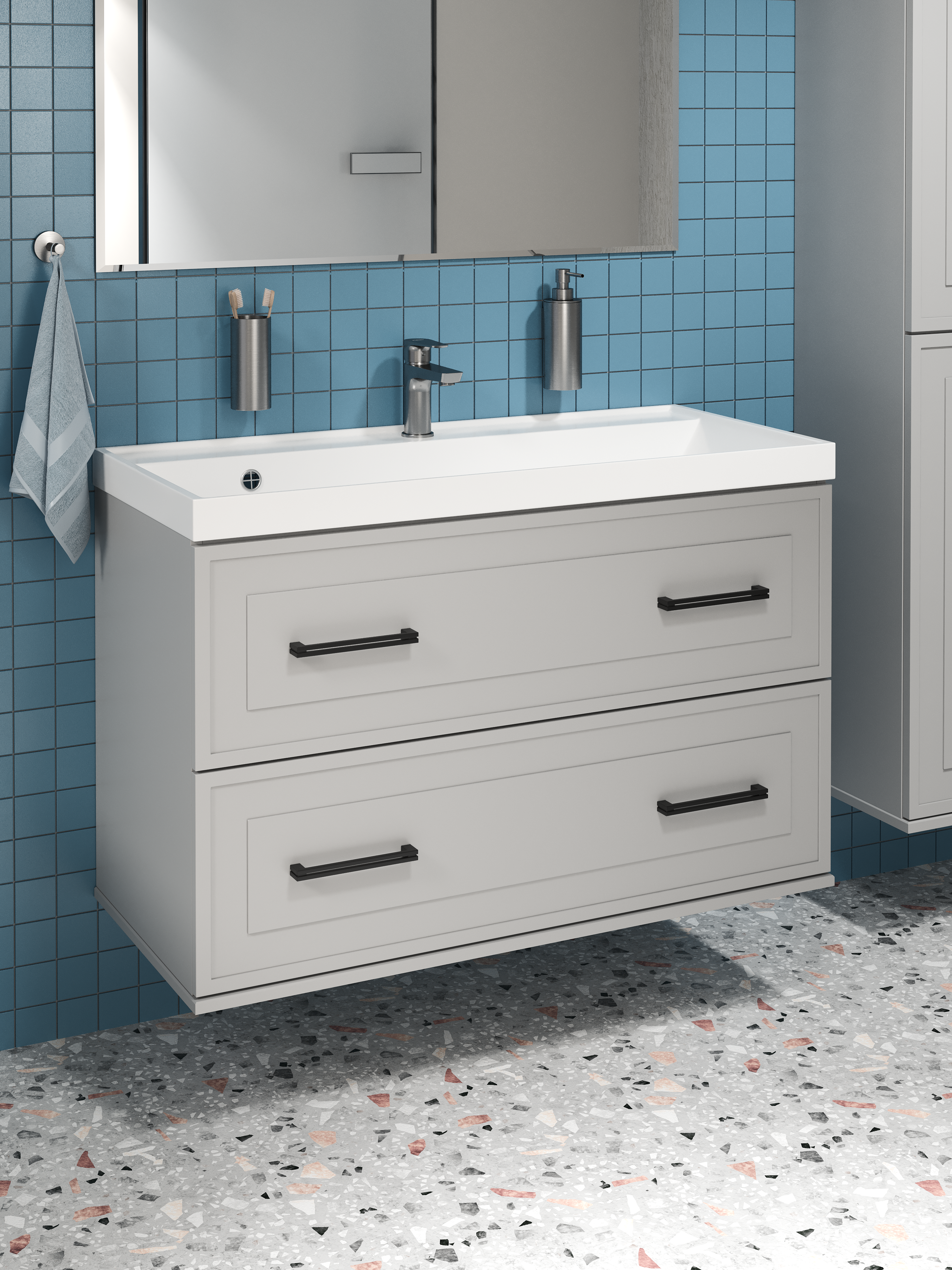 Тумба с раковиной STWORKI Хадстен 100 подвесная, серая