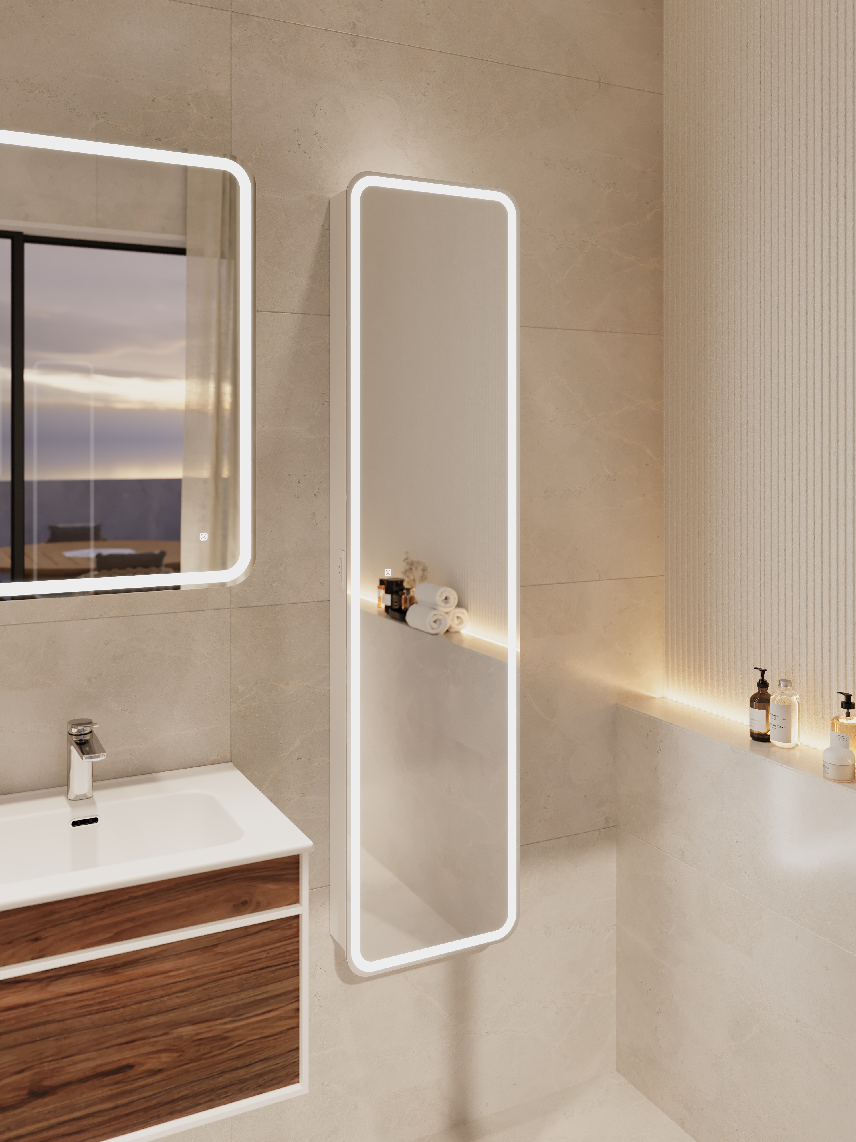 Шкаф-пенал для ванной с зеркалом STWORKI Ольборг 40, с подсветкой