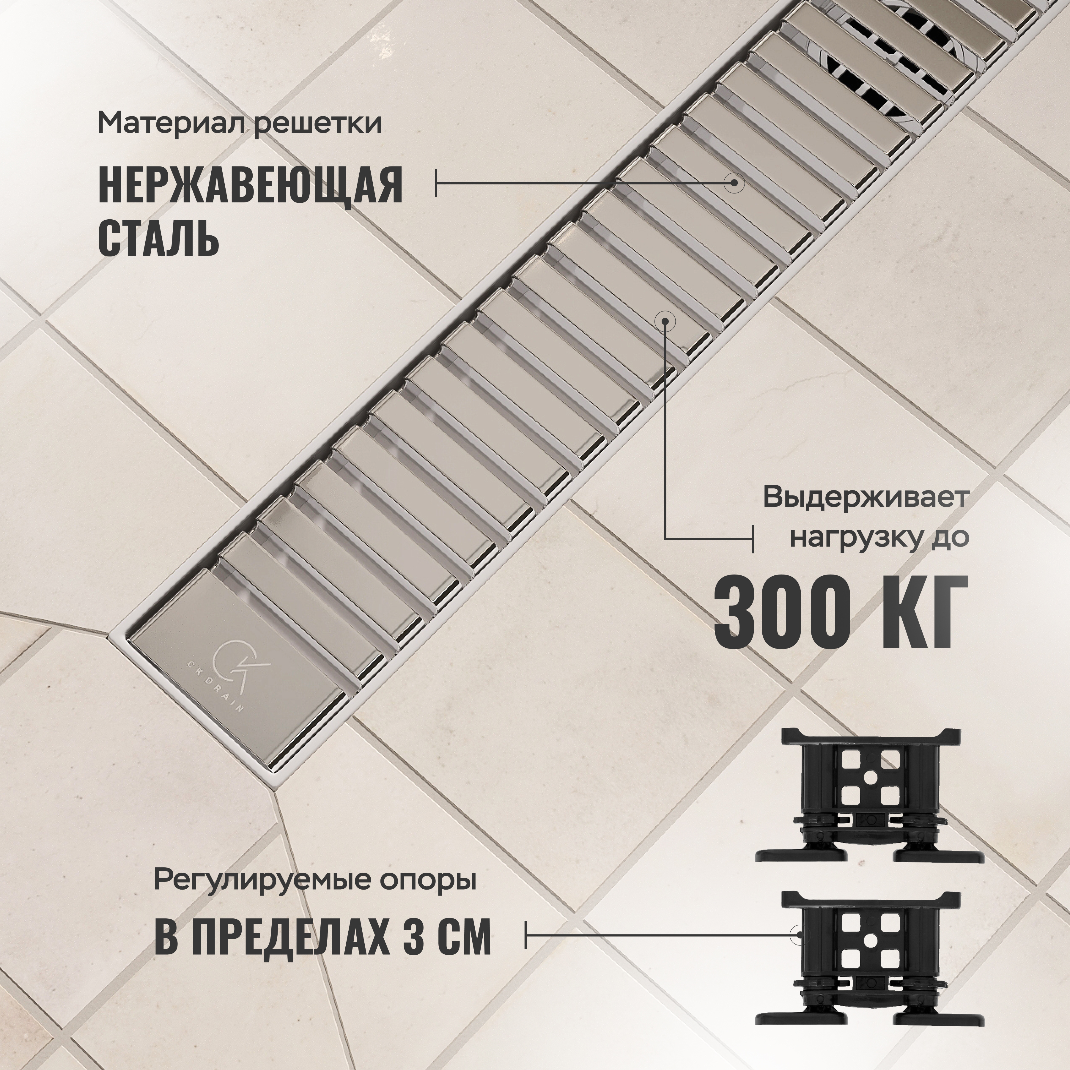 Душевой трап (лоток) CK DRAIN AQPP01-90 Steel 90 см, решетка хром, с сифоном купить в Тамбове