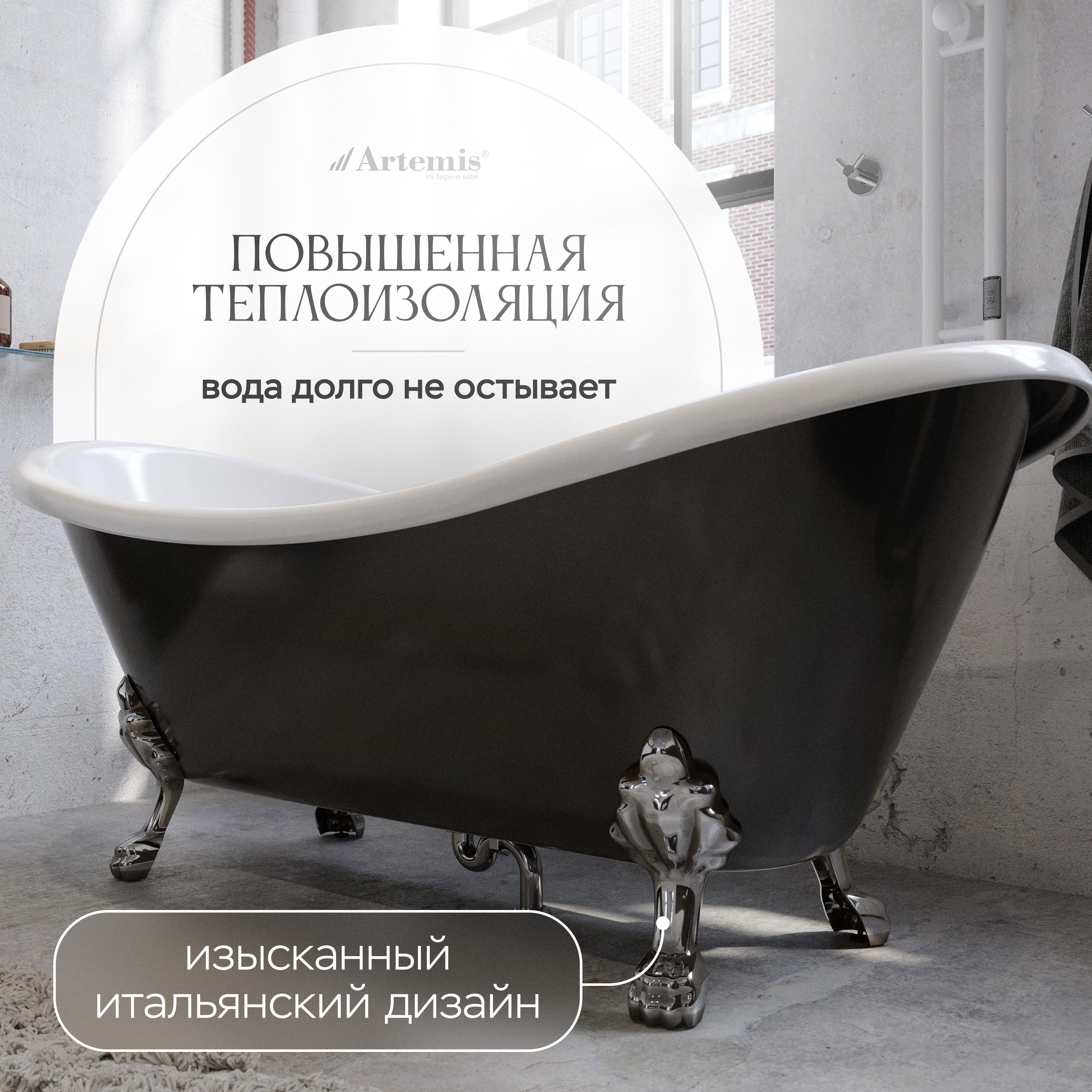 Акриловая ванна Artemis Cloe 180x75 см, отдельностоящая, овальная, с ножками, черная купить в Тамбове