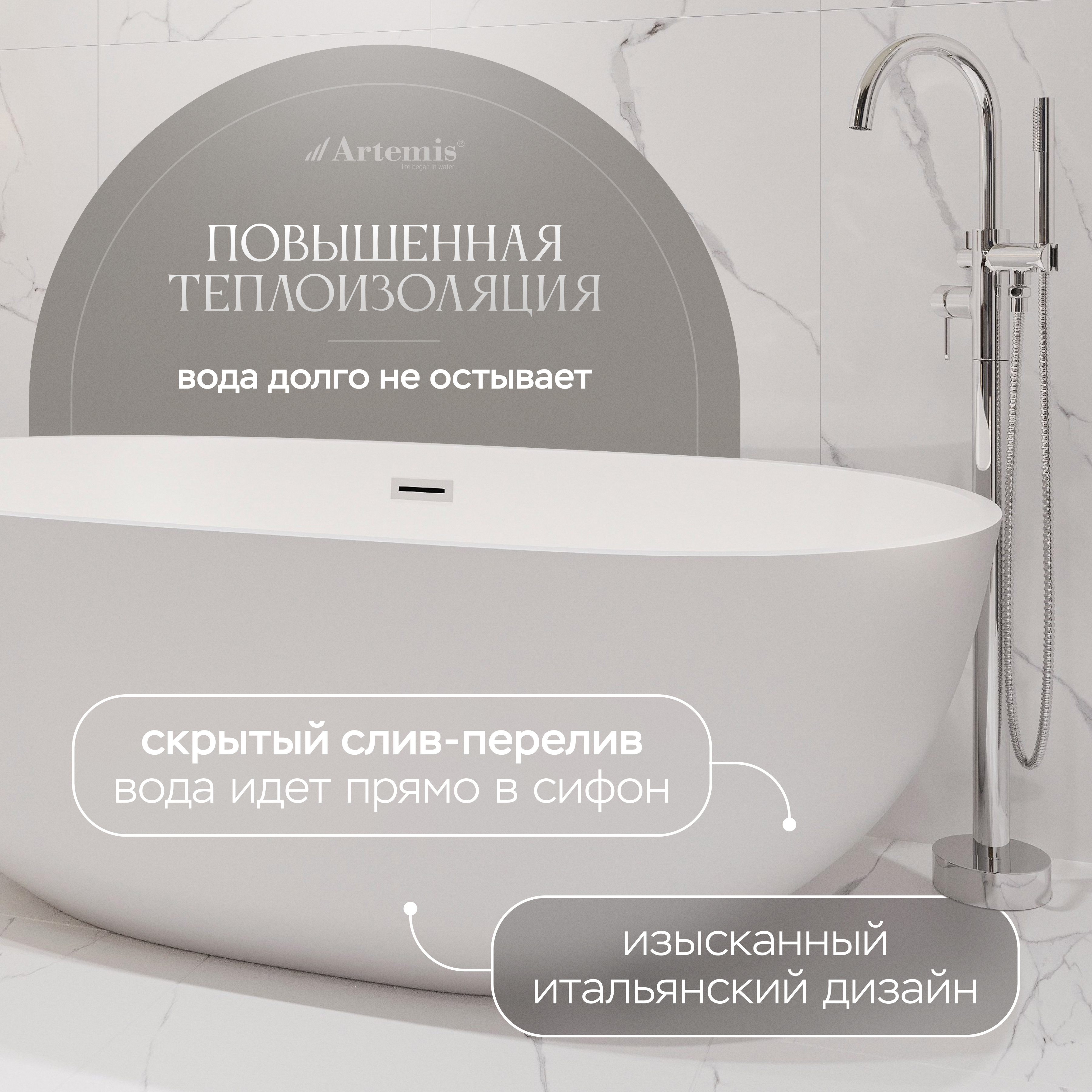 Акриловая ванна Artemis Leonia 170x85 см, отдельностоящая, овальная, с ножками, со сливом-переливом, белая матовая купить в Тамбове