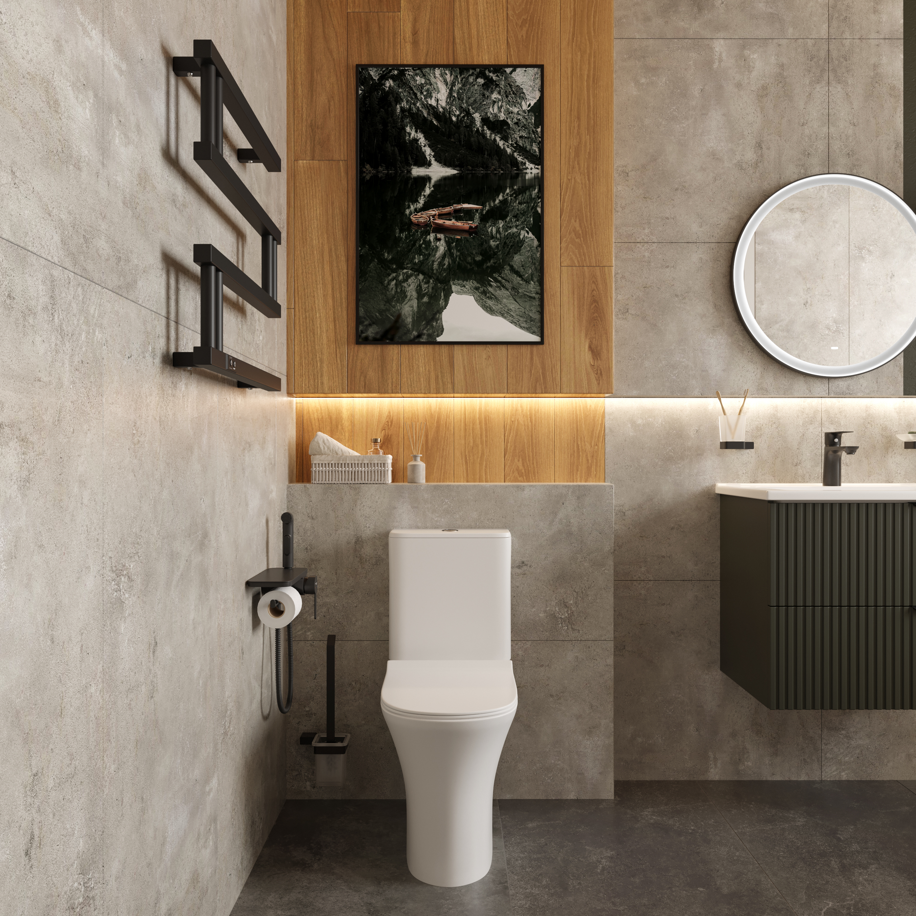 Ершик для унитаза DEKOR BANYO SS 304 Black SS304 6009 04 настенный, матовый черный, с подставкой и держателем купить в Тамбове