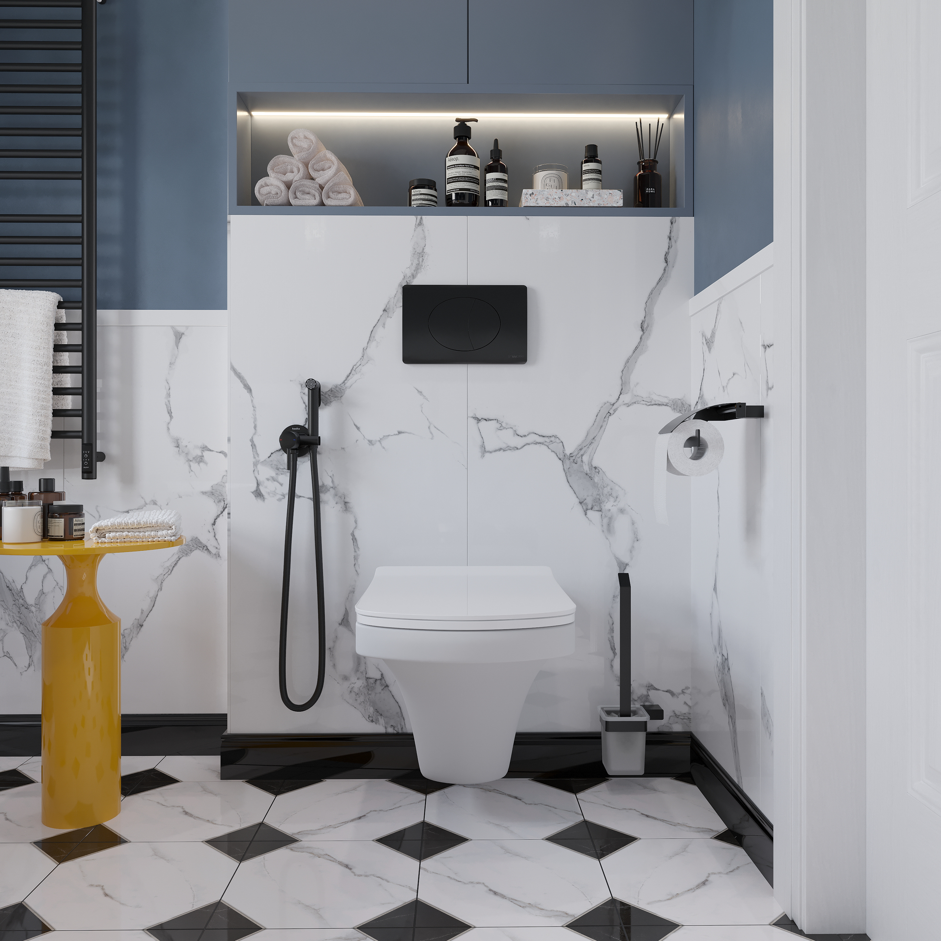 Ершик для унитаза DEKOR BANYO SS 304 Black SS304 6009 04 настенный, матовый черный, с подставкой и держателем купить в Тамбове