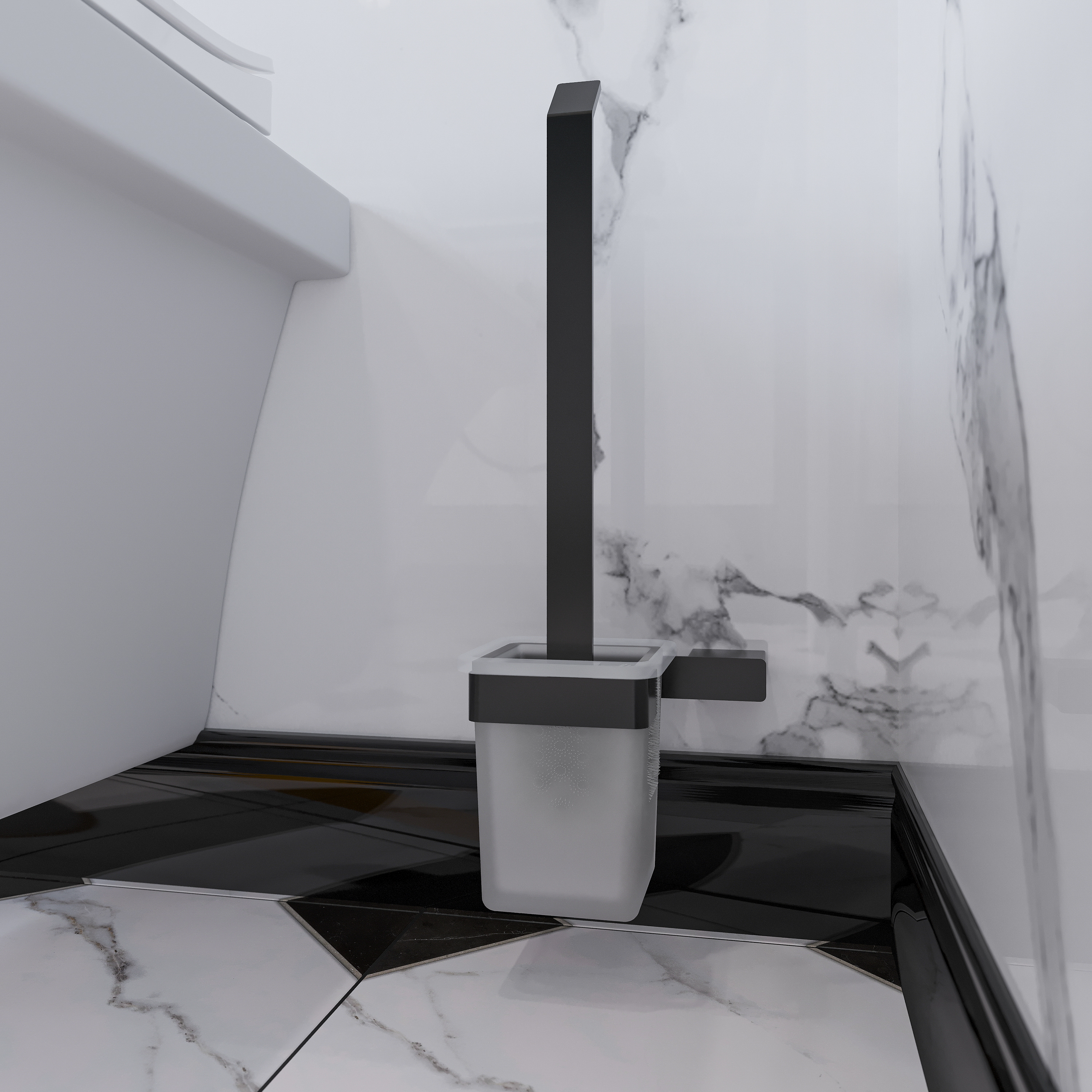 Ершик для унитаза DEKOR BANYO SS 304 Black SS304 6009 04 настенный, матовый черный, с подставкой и держателем купить в Тамбове