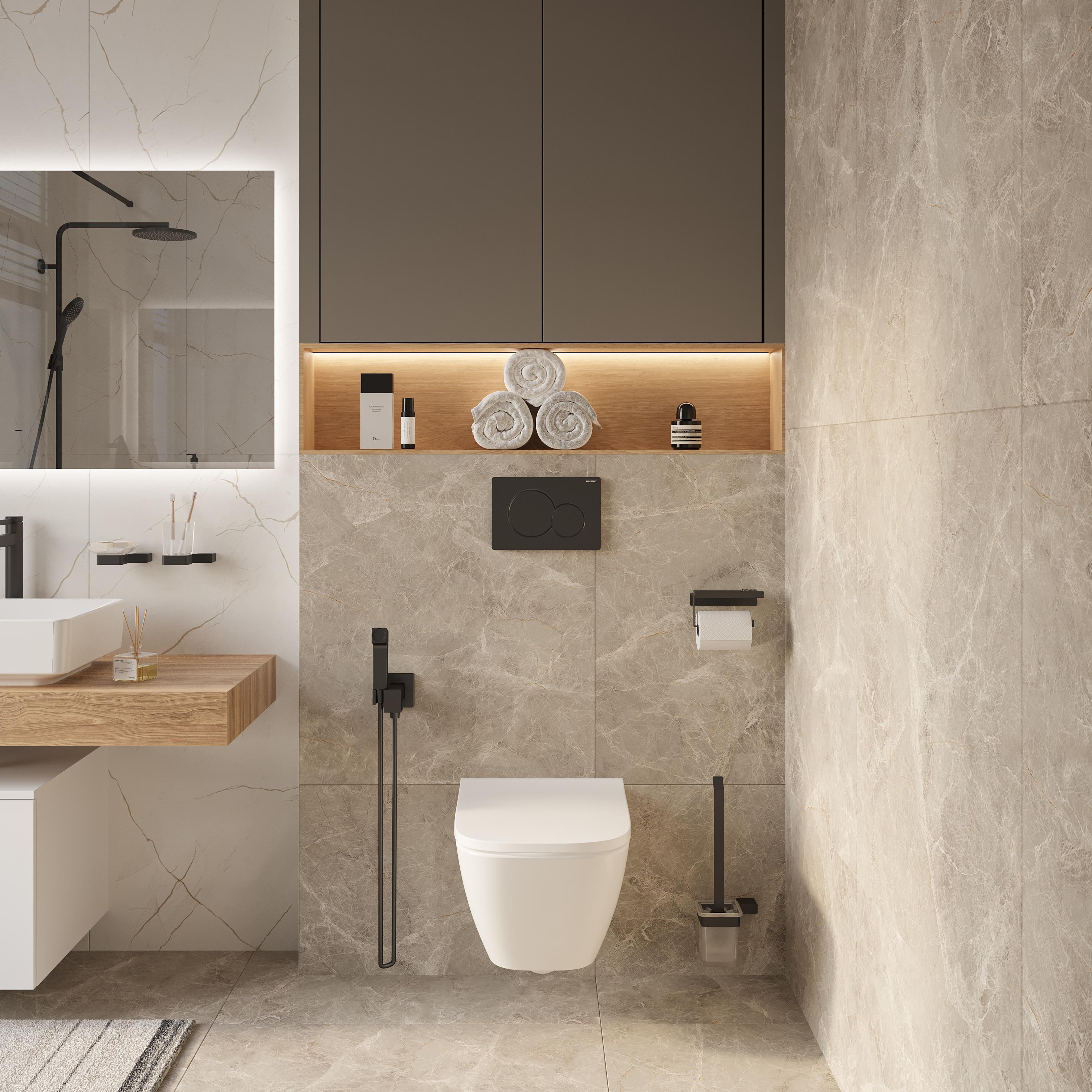 Ершик для унитаза DEKOR BANYO SS 304 Black SS304 6009 04 настенный, матовый черный, с подставкой и держателем купить в Тамбове