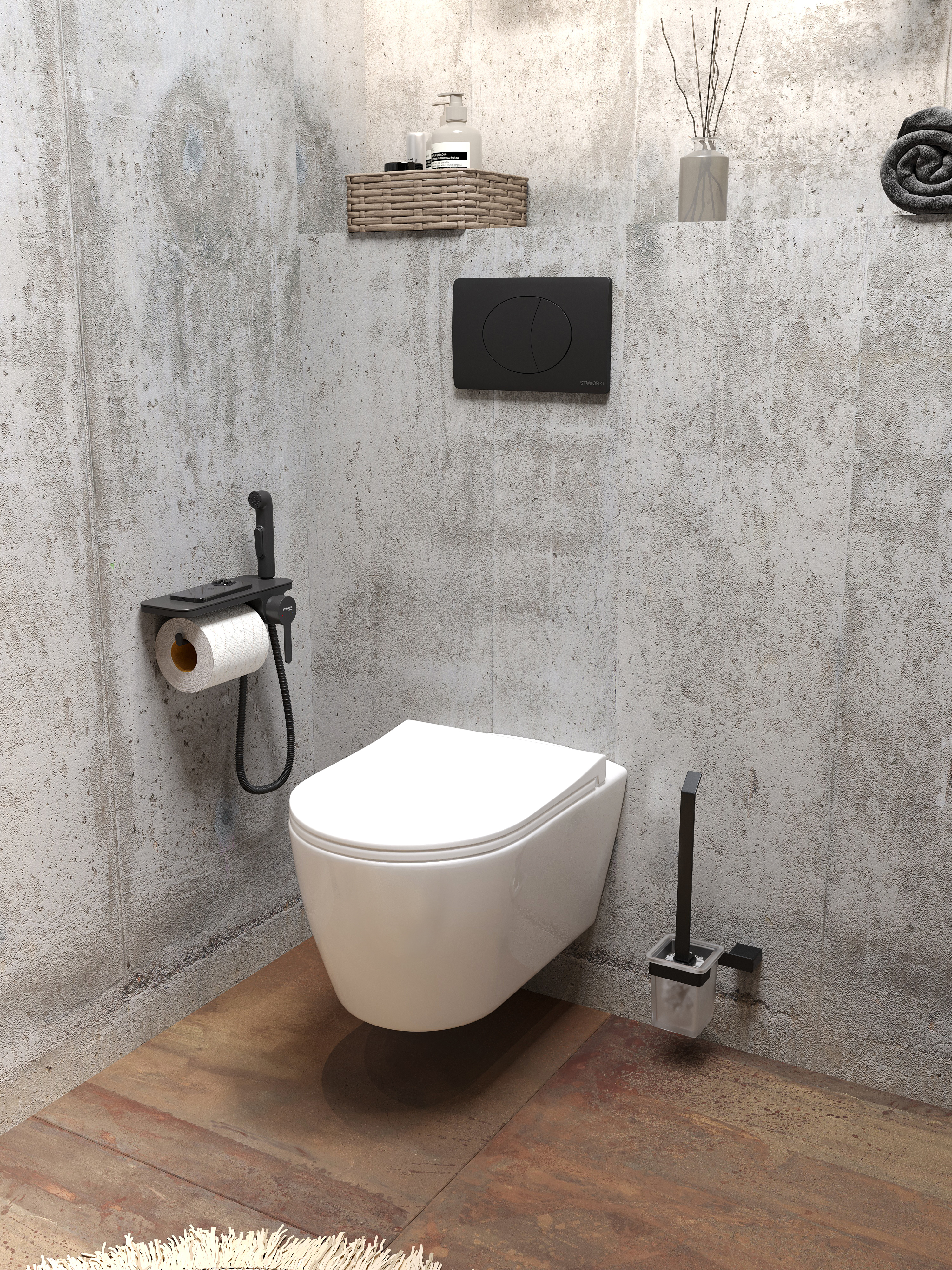 Ершик для унитаза DEKOR BANYO SS 304 Black SS304 6009 04 настенный, матовый черный, с подставкой и держателем купить в Тамбове