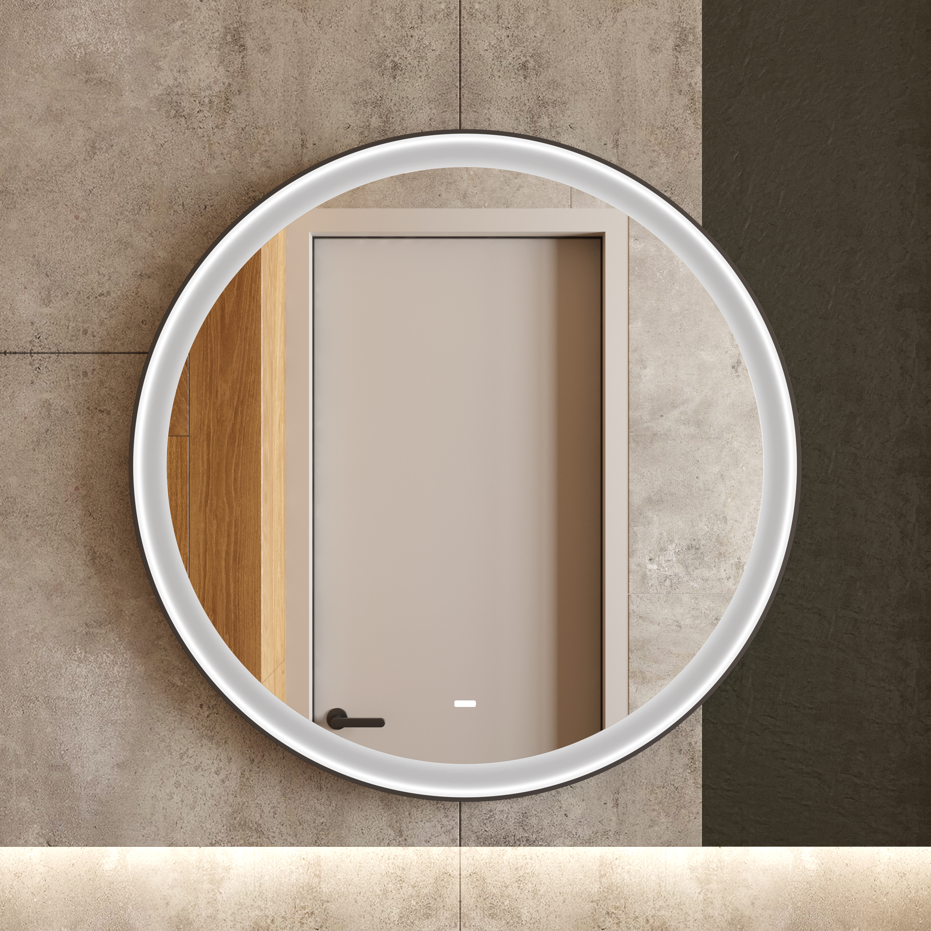 Зеркало круглое STWORKI Гриндстед, 60 черное, с подсветкой