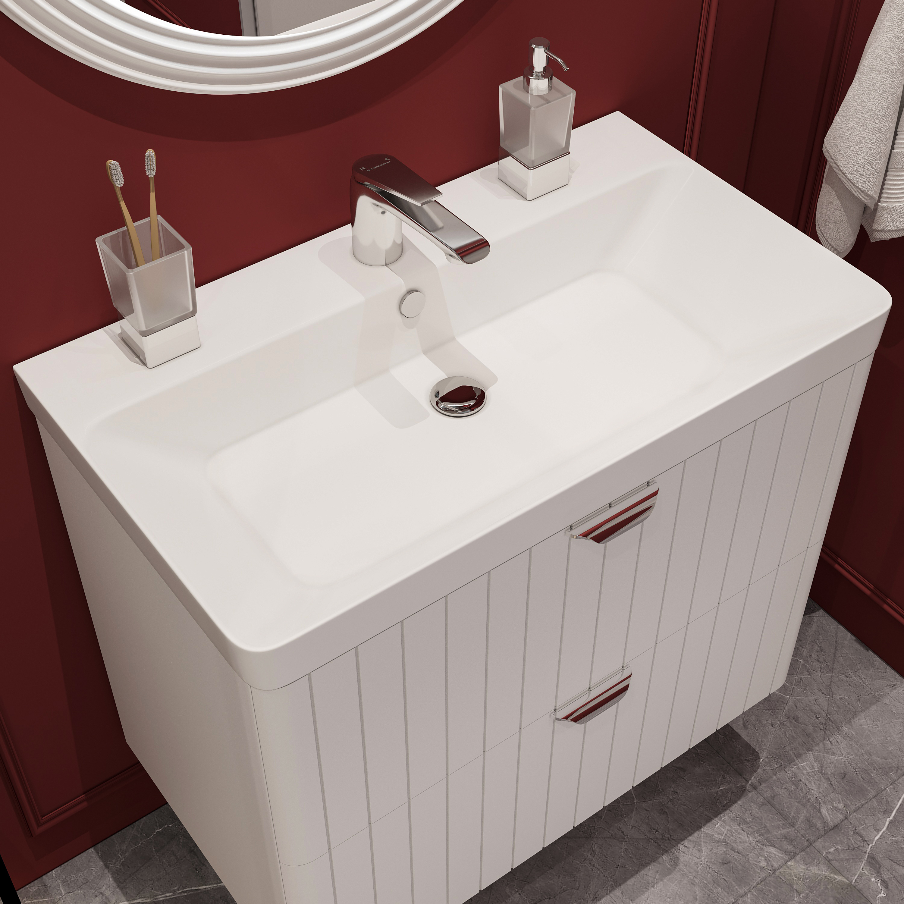 Мебельная раковина STWORKI Ларвик 81 накладная, белая, прямоугольная, фаянс