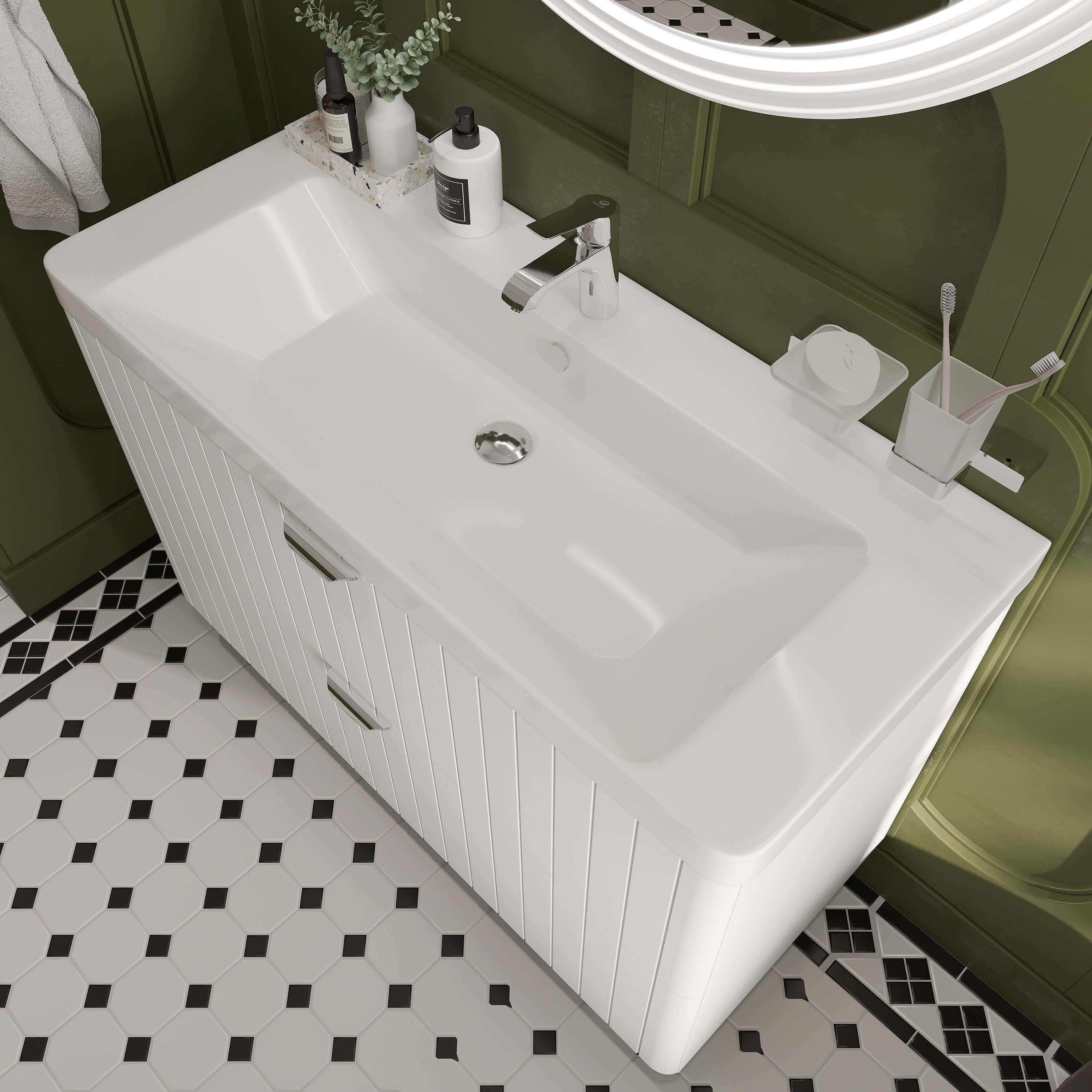 Мебельная раковина STWORKI Ларвик 105 11105-KL накладная, белая, прямоугольная, фаянс